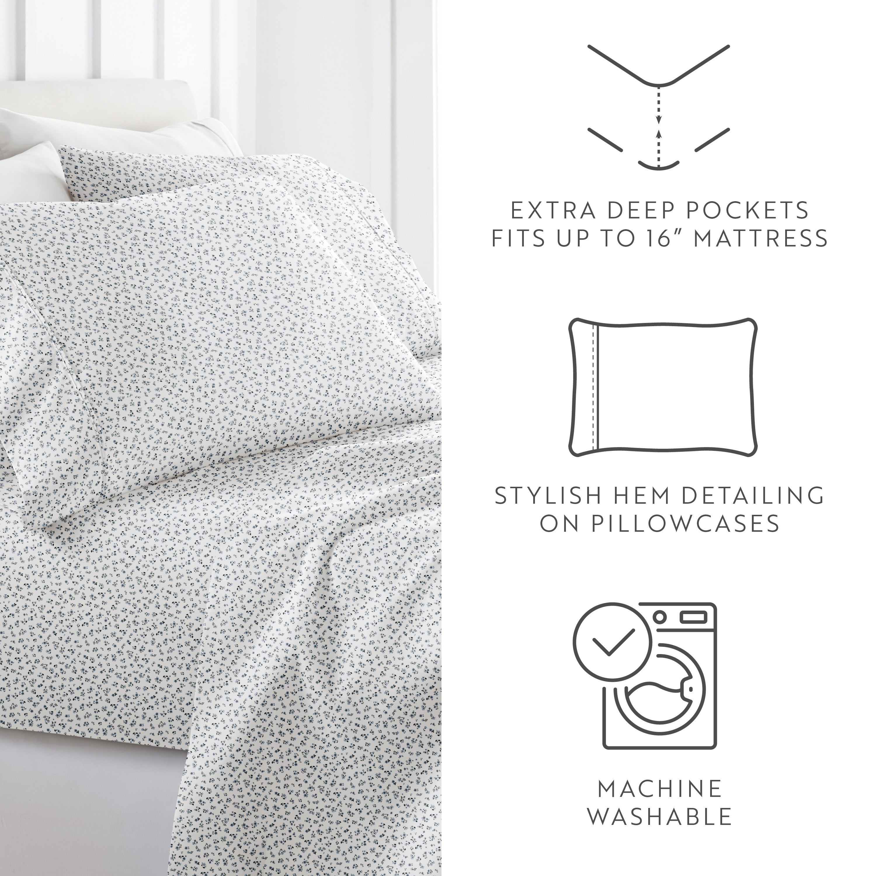 Ditsy Floral Light Blue 4-Piece Pattern Sheet Set