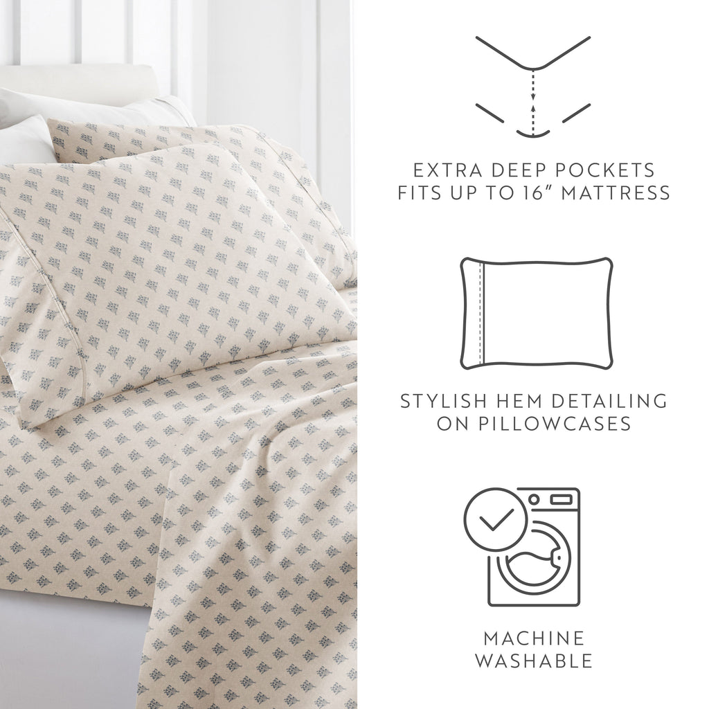 Floral Bouquet 4-Piece Pattern Sheet Set Stone Color