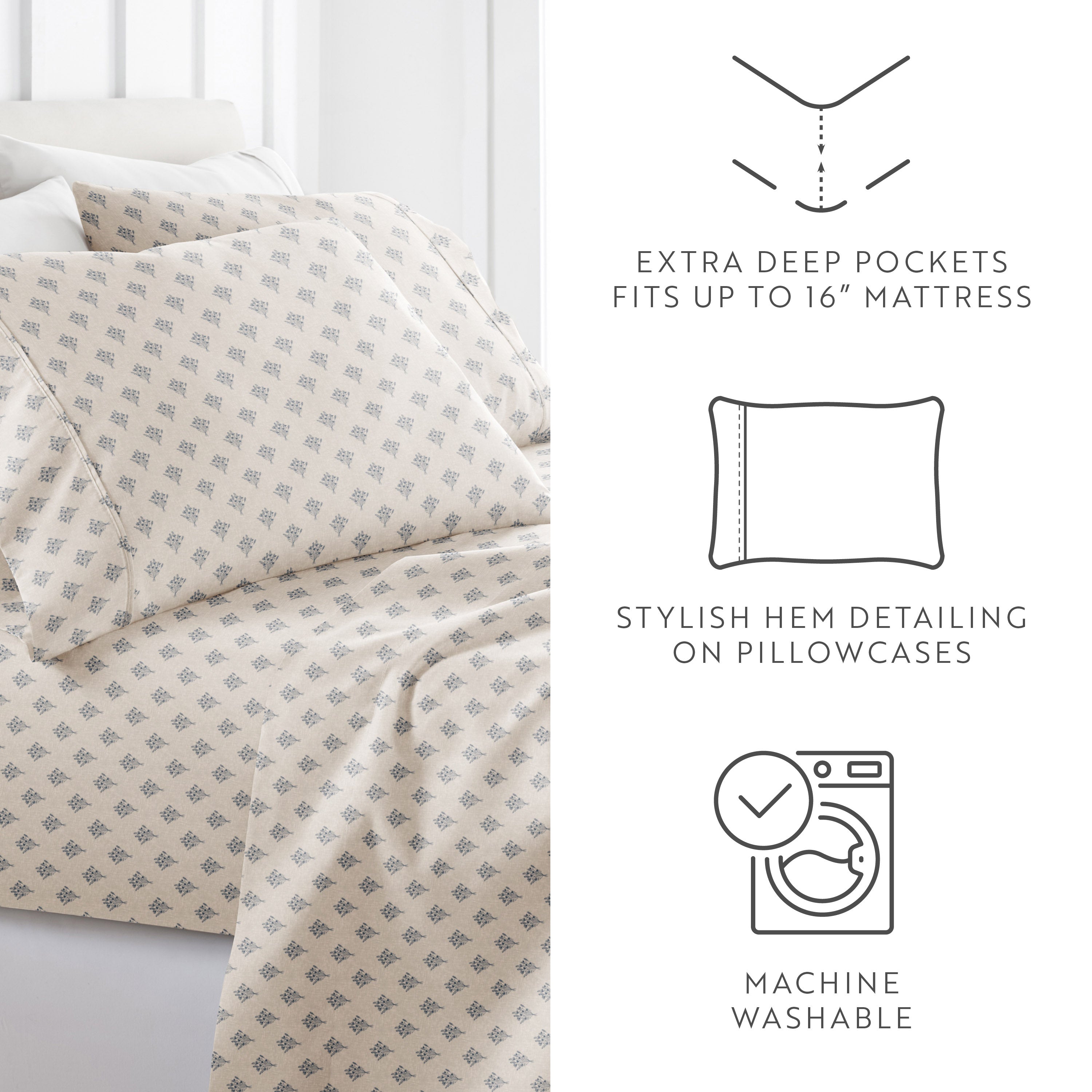 Floral Bouquet 4-Piece Pattern Sheet Set Stone Color