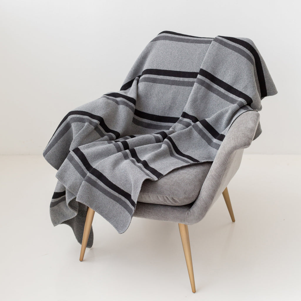 Avocado Green Mattress Luxury Throw Blankets recycled cotton grey gray stripe black Scandinavian  
