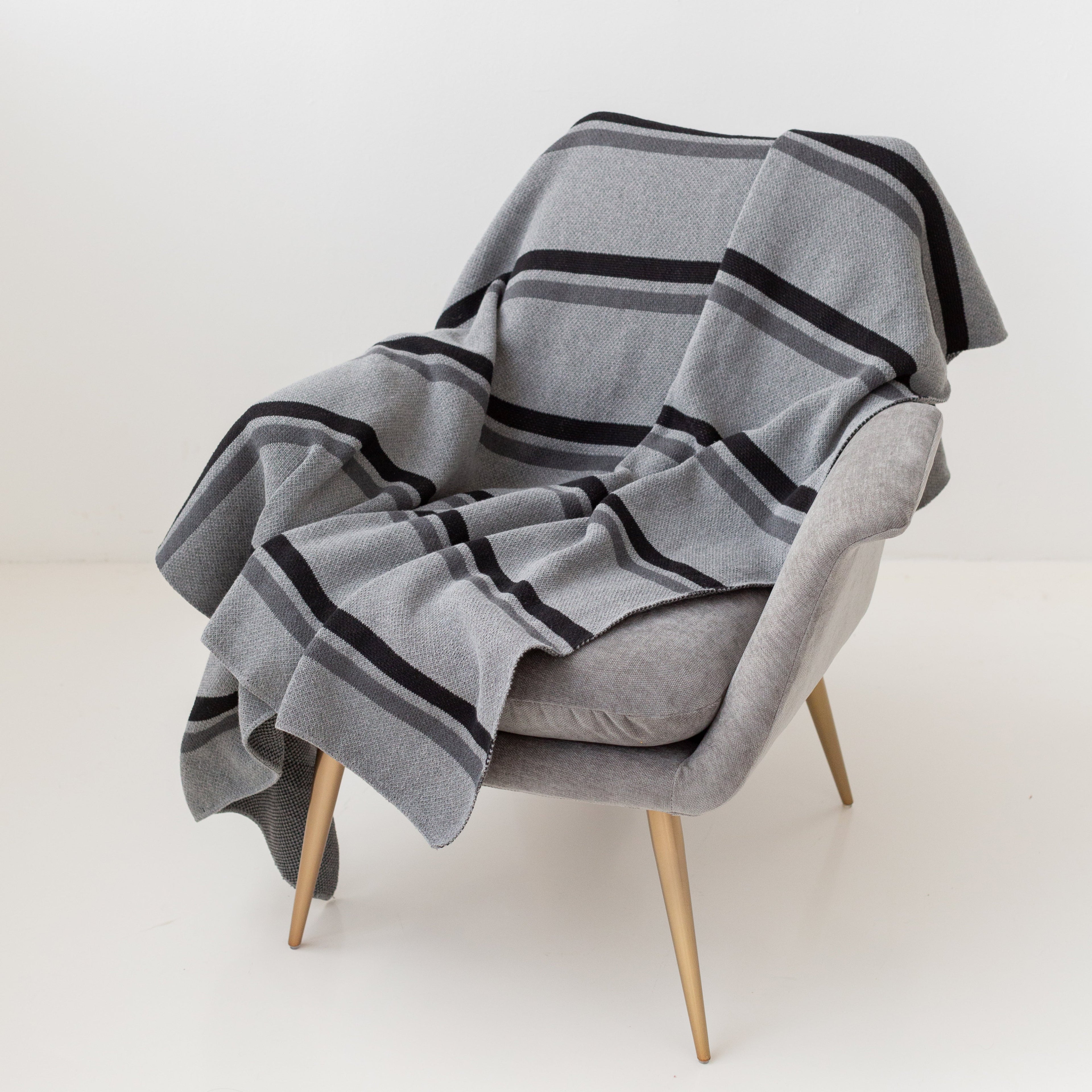 Avocado Green Mattress Luxury Throw Blankets recycled cotton grey gray stripe black Scandinavian  