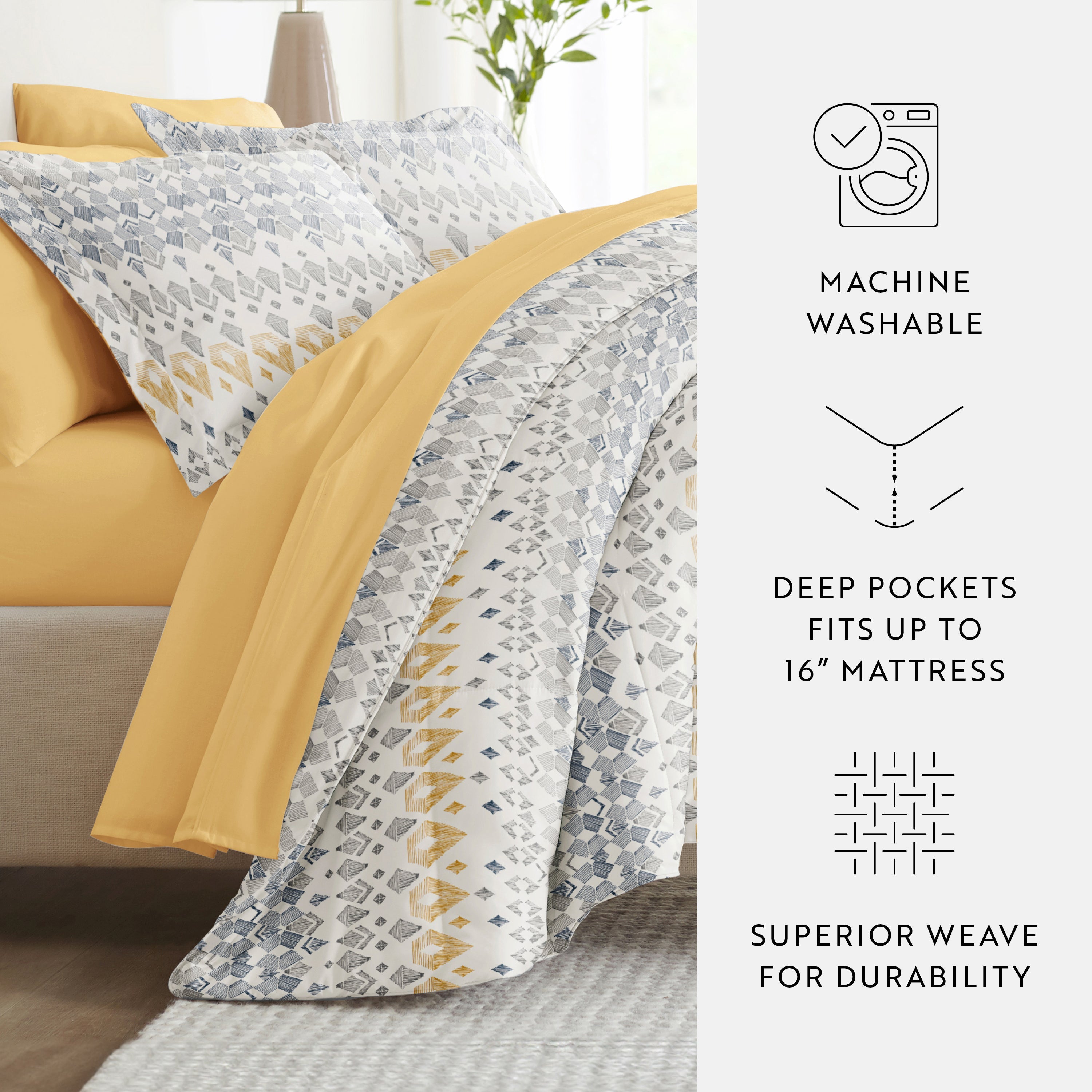 Bedding Bundle-Pattern Comforter Set and Solid Sheet Set
