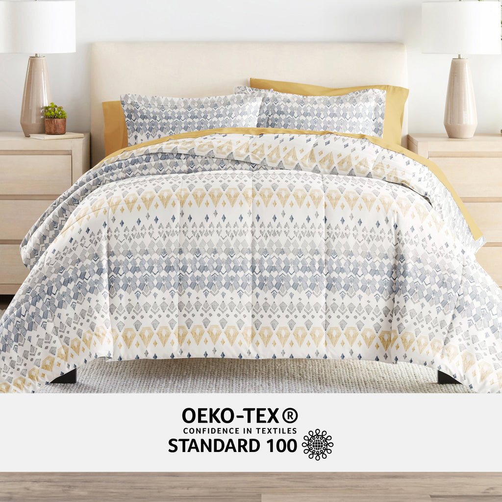 Bedding Bundle-Pattern Comforter Set and Solid Sheet Set