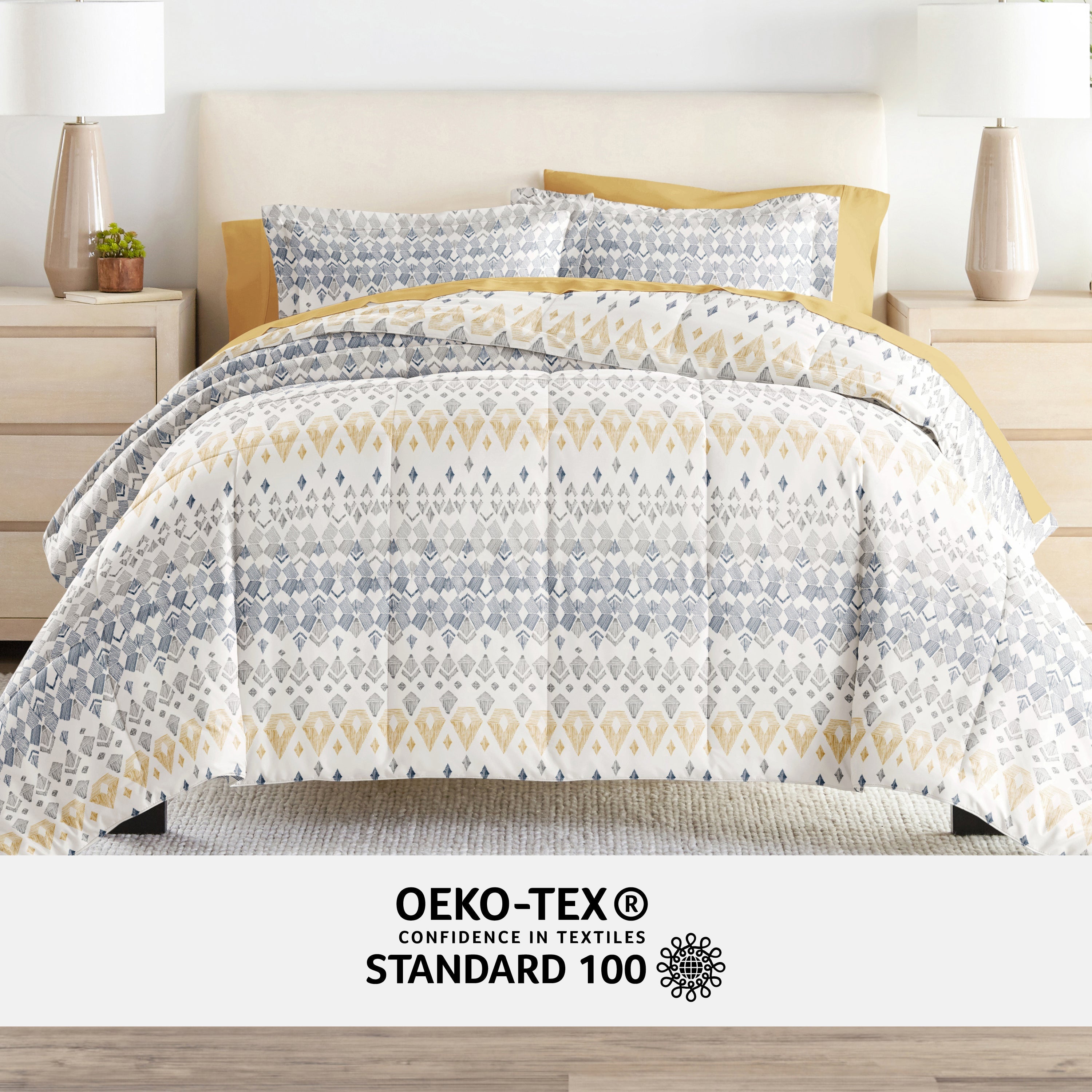 Bedding Bundle-Pattern Comforter Set and Solid Sheet Set