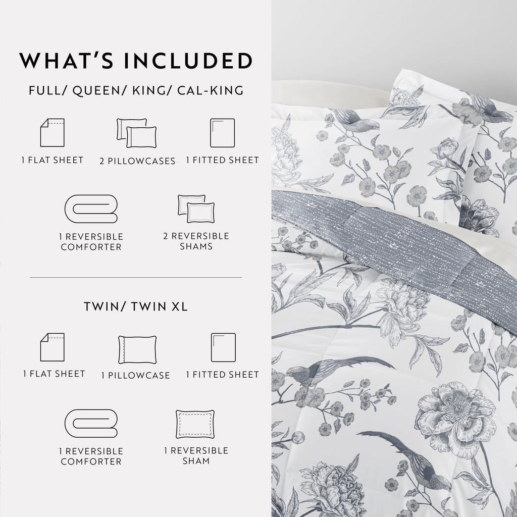 Bedding Bundle-Pattern Comforter Set and Solid Sheet Set