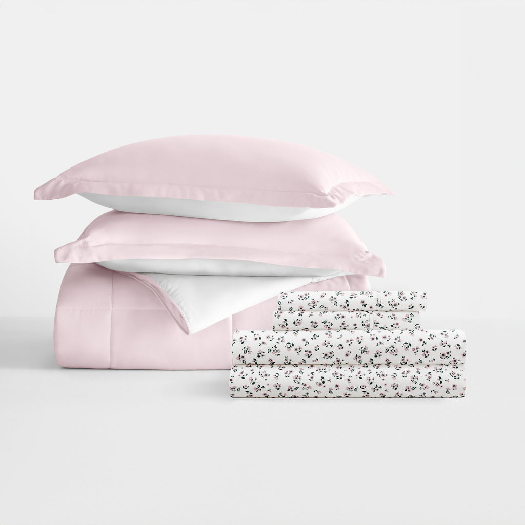 Bedding Bundle- Solid Colors Comforter Set and Pattern Sheet Set