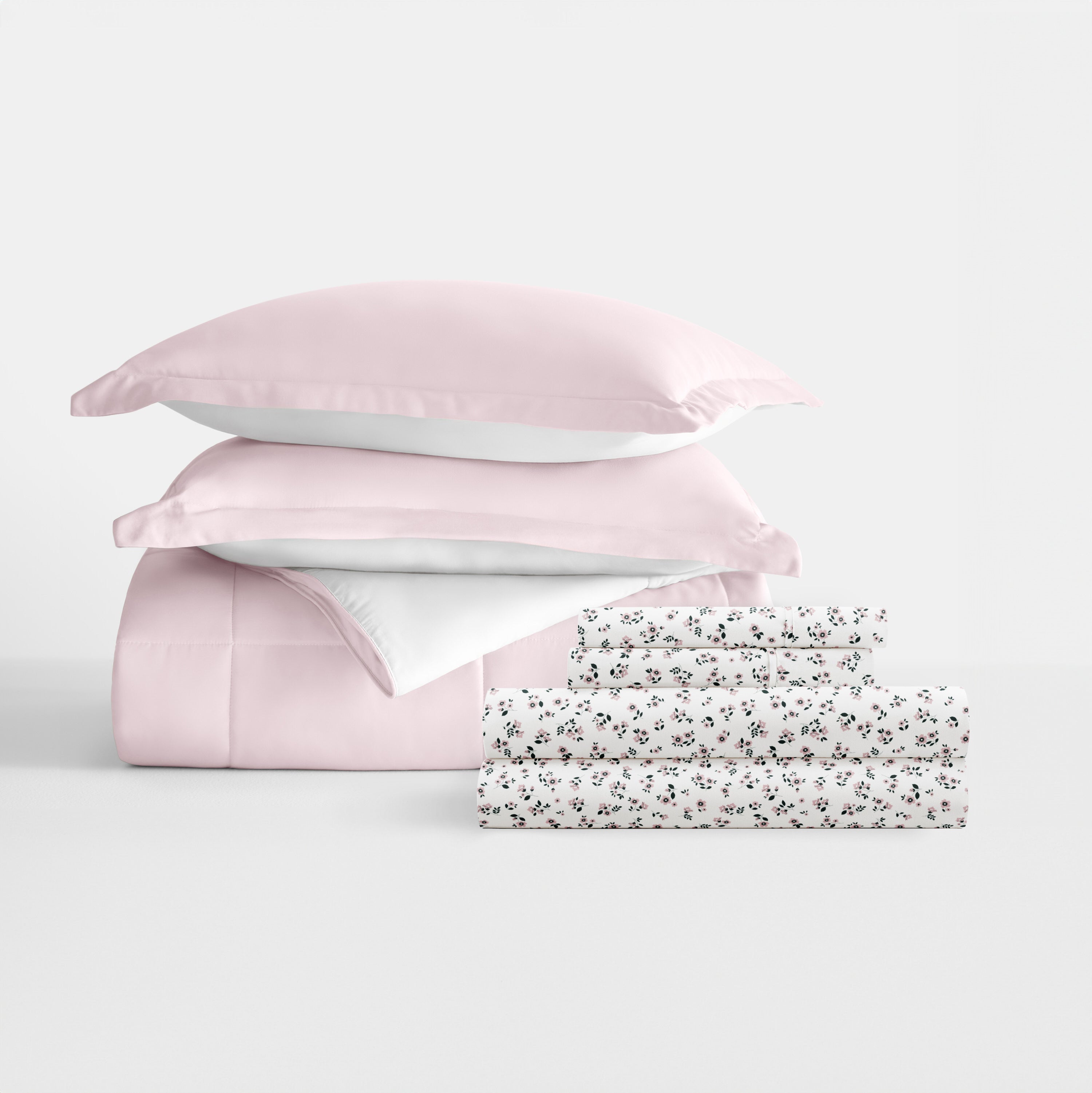 Bedding Bundle- Solid Colors Comforter Set and Pattern Sheet Set