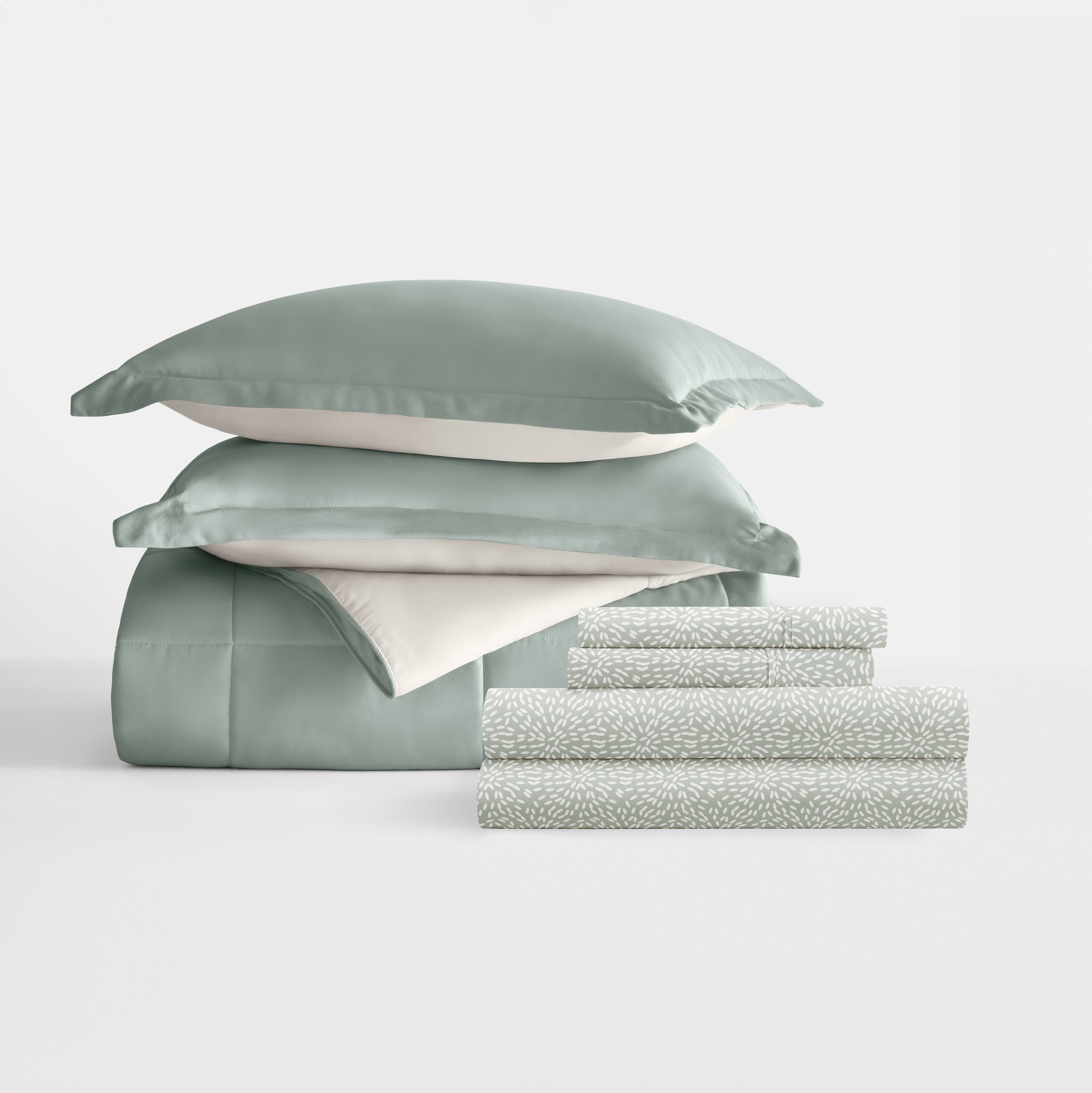 Bedding Bundle- Solid Colors Comforter Set and Pattern Sheet Set