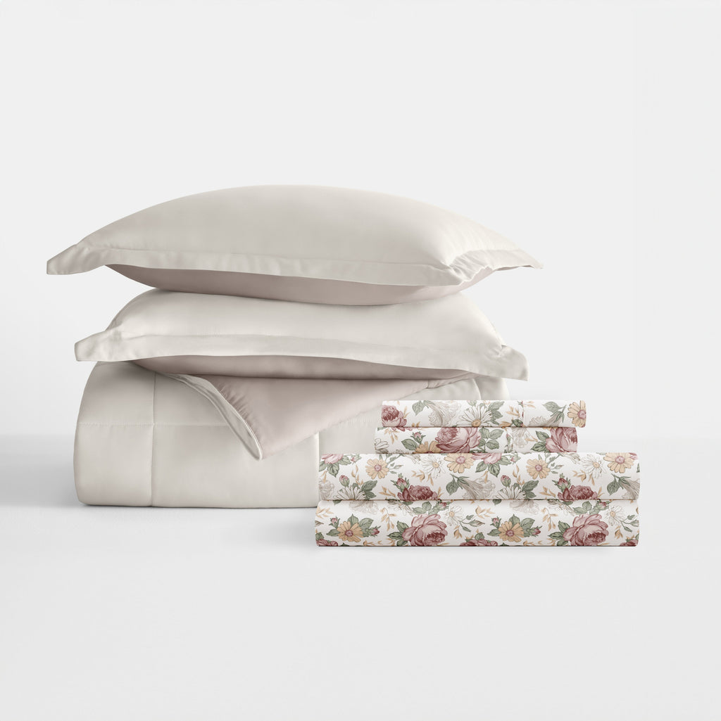 Bedding Bundle- Solid Colors Comforter Set and Pattern Sheet Set