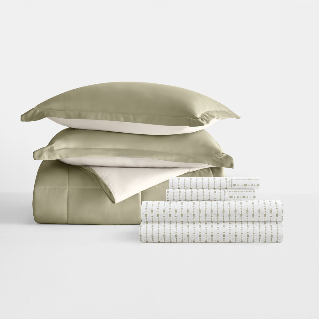 Bedding Bundle- Solid Colors Comforter Set and Pattern Sheet Set