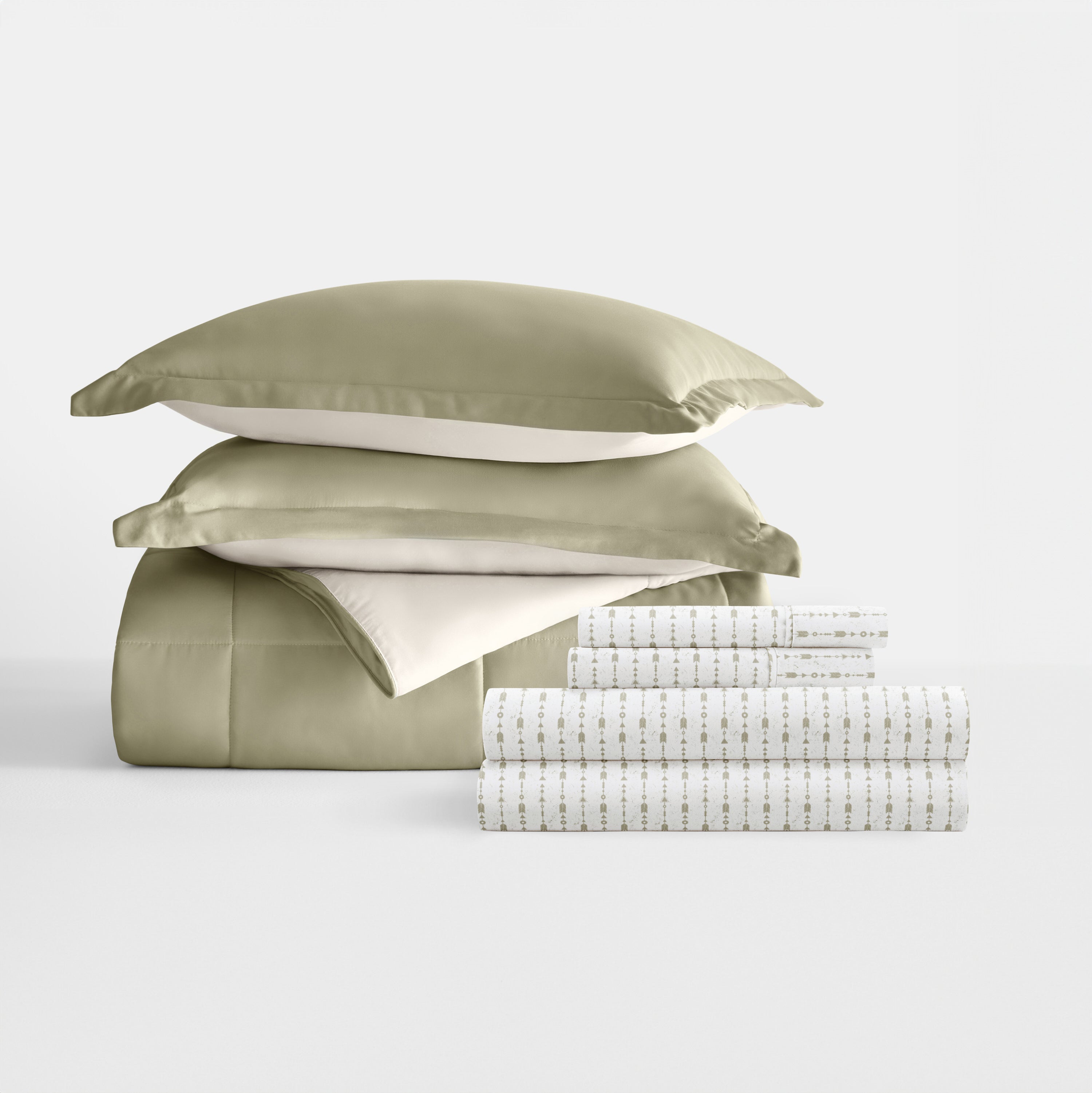 Bedding Bundle- Solid Colors Comforter Set and Pattern Sheet Set