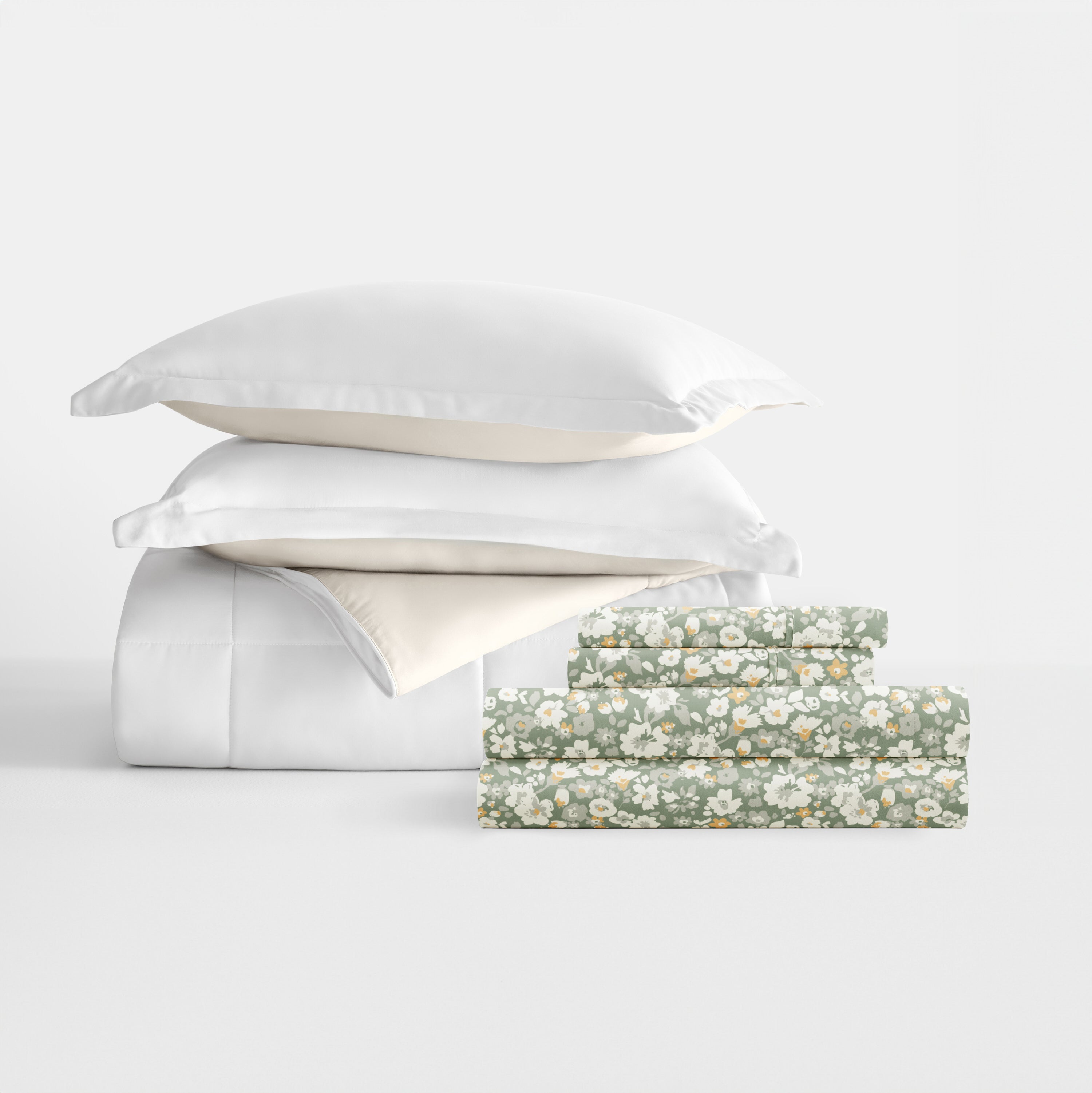 Bedding Bundle- Solid Colors Comforter Set and Pattern Sheet Set