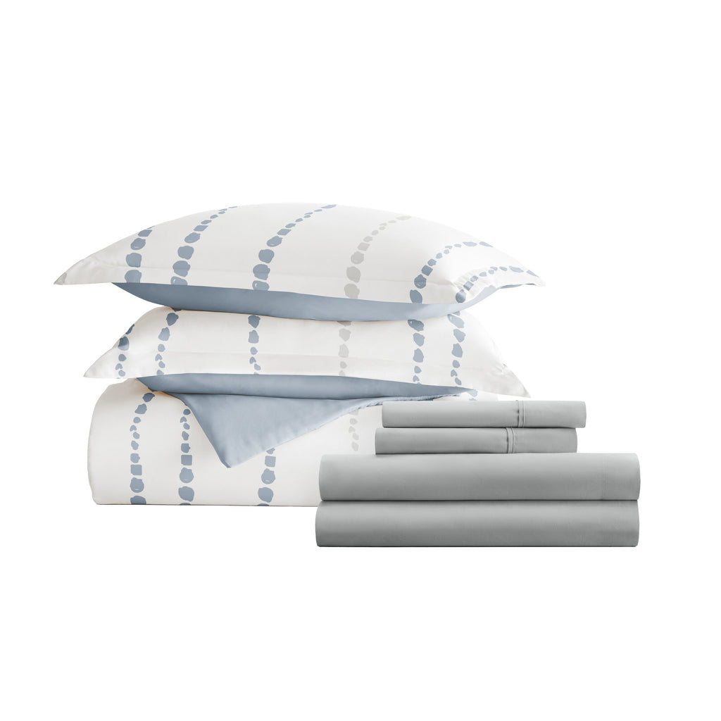 Urban Vibe Navy with Light Gray Sheets.Bedding Bundle: Pattern Duvet Cover Set, White Comforter and Solid Sheet Set