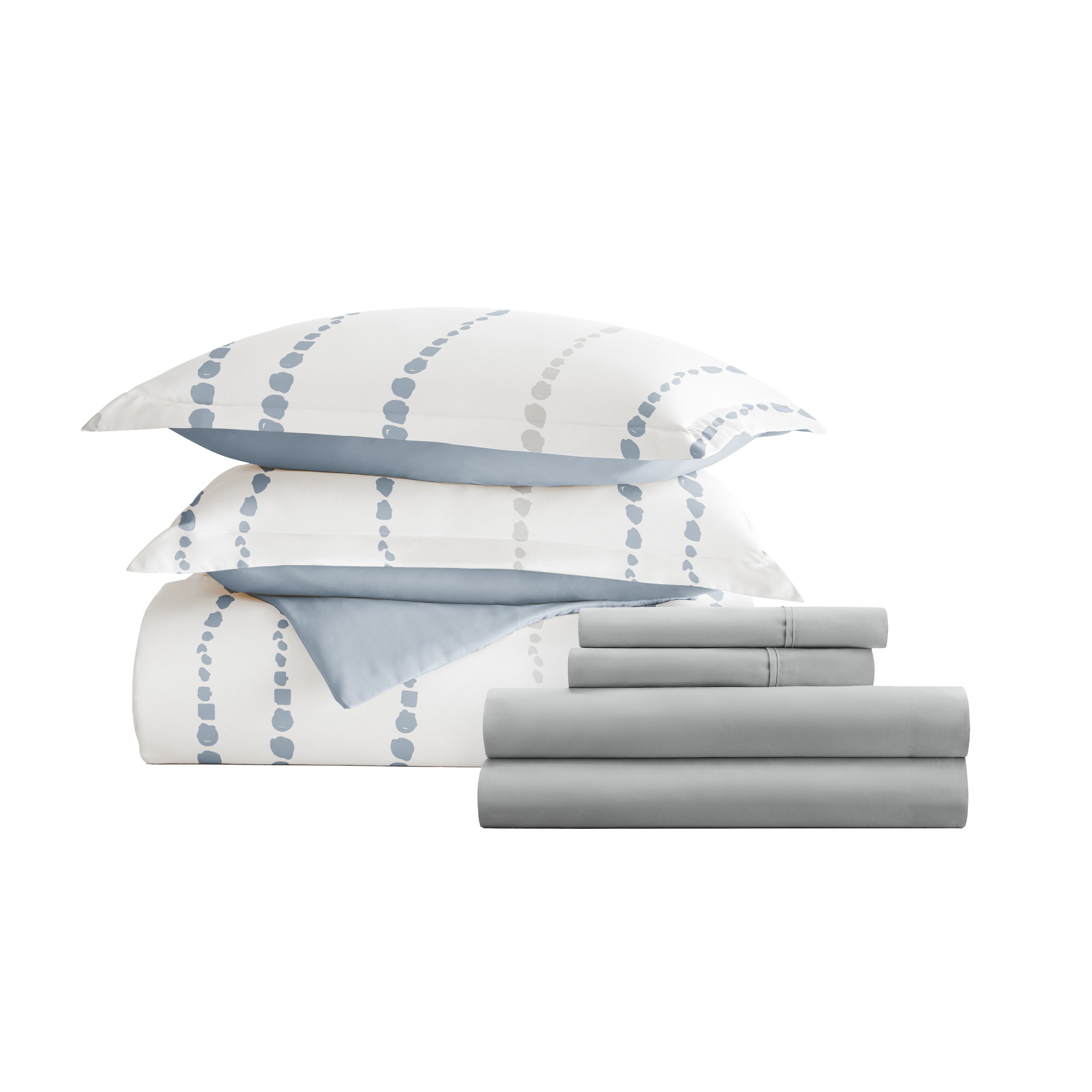 Urban Vibe Navy with Light Gray Sheets.Bedding Bundle: Pattern Duvet Cover Set, White Comforter and Solid Sheet Set