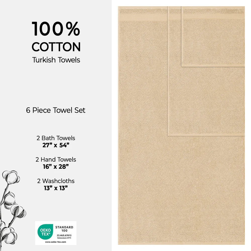 Turkish Towel 6 Piece Set 100% Cotton