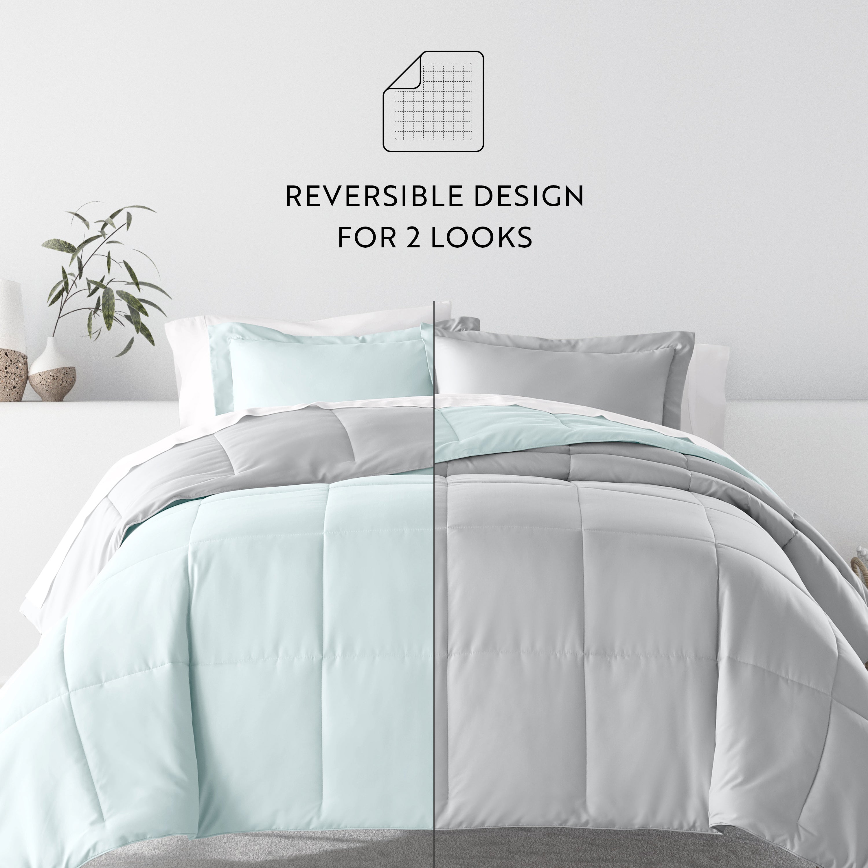 Bedding Bundle- Solid Colors Comforter Set and Pattern Sheet Set