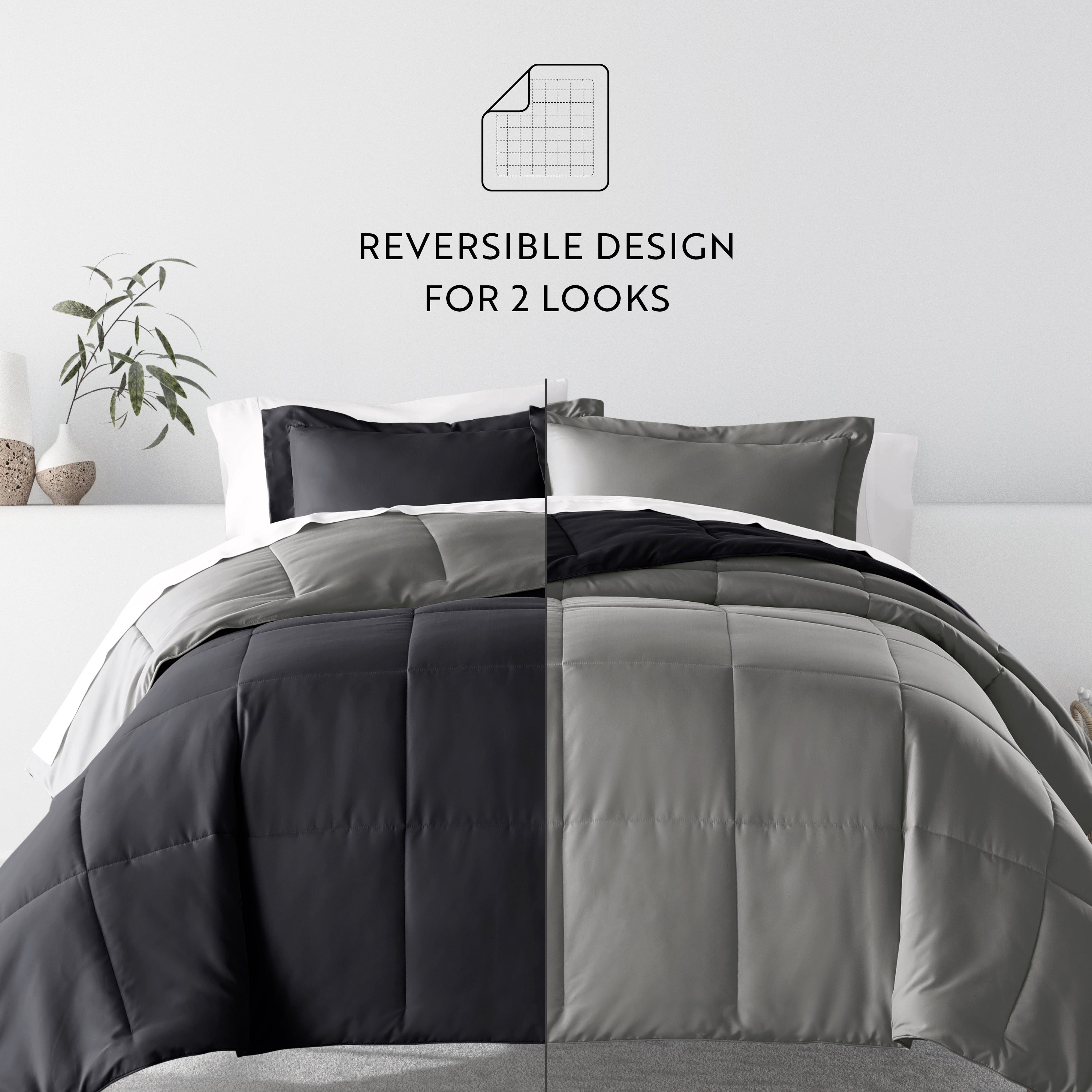 Bedding Bundle- Solid Colors Comforter Set and Pattern Sheet Set