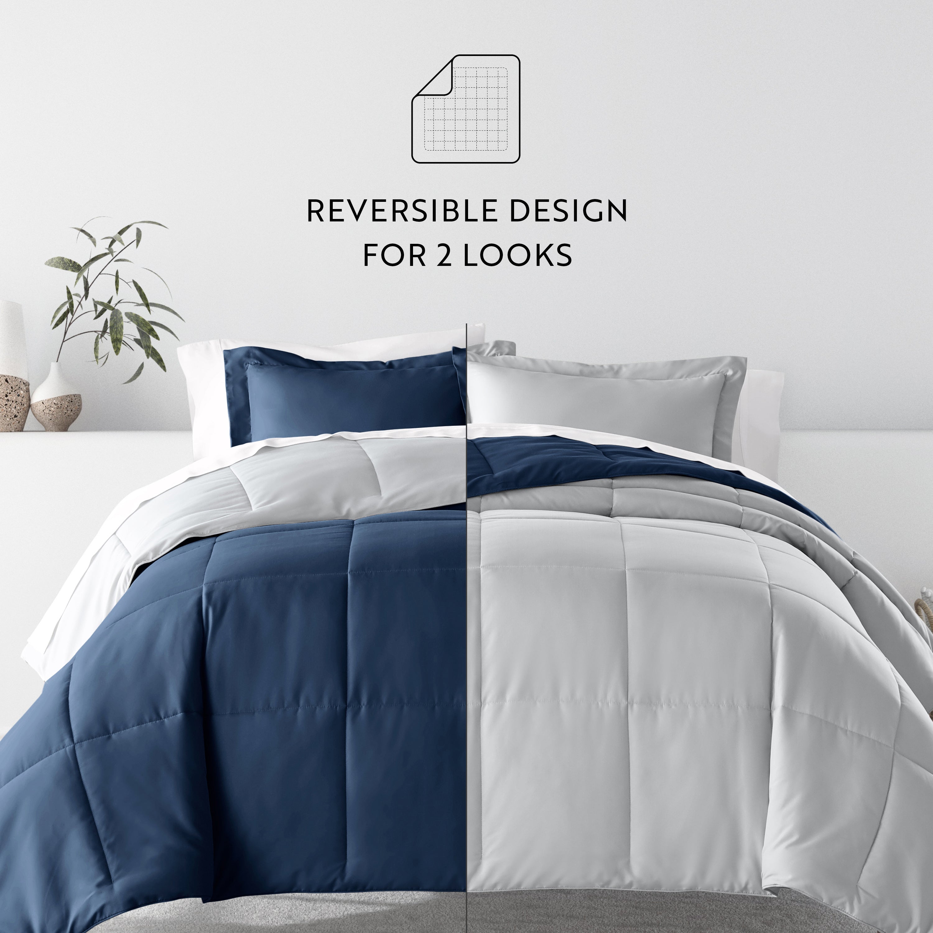 Bedding Bundle- Solid Colors Comforter Set and Pattern Sheet Set