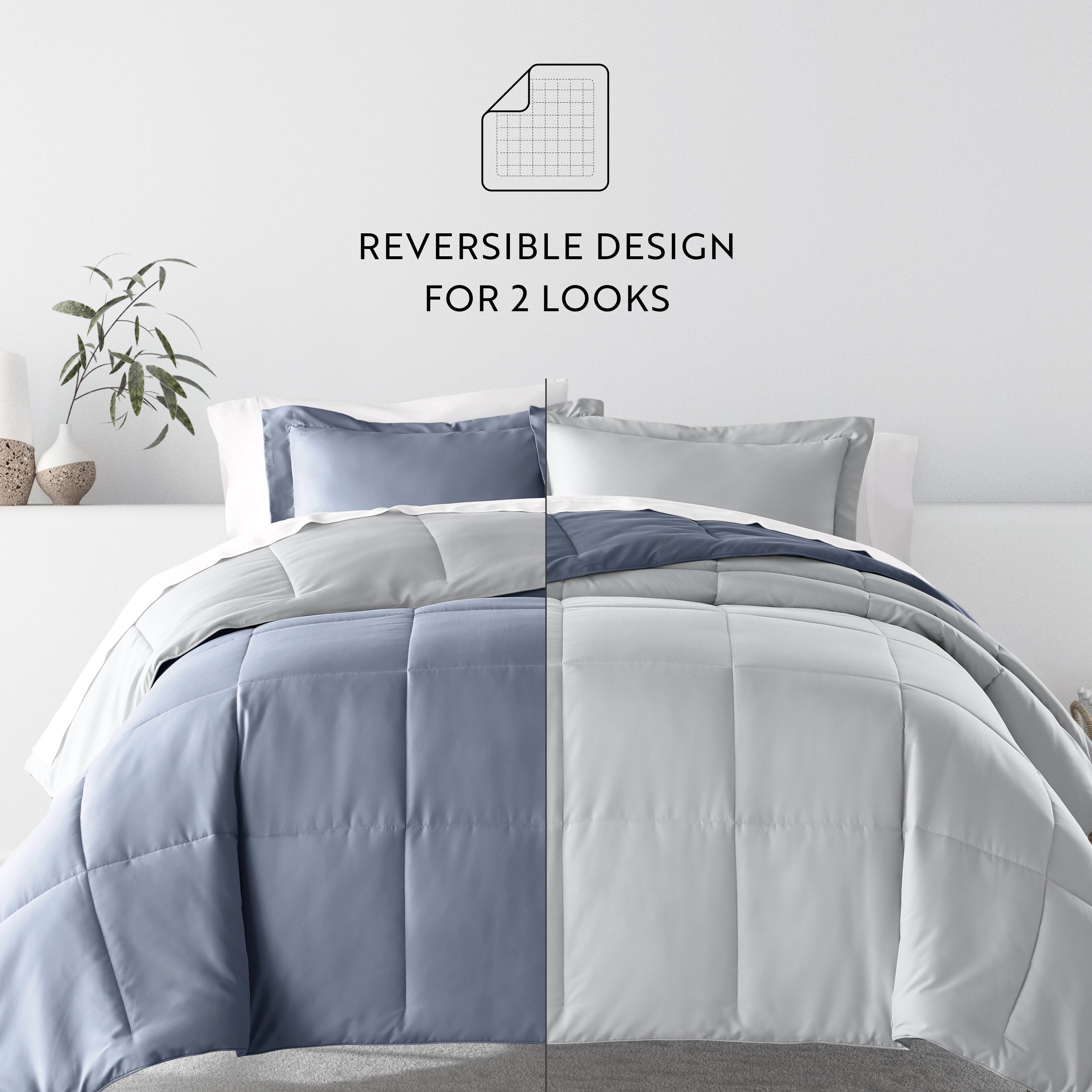 Bedding Bundle- Solid Colors Comforter Set and Pattern Sheet Set