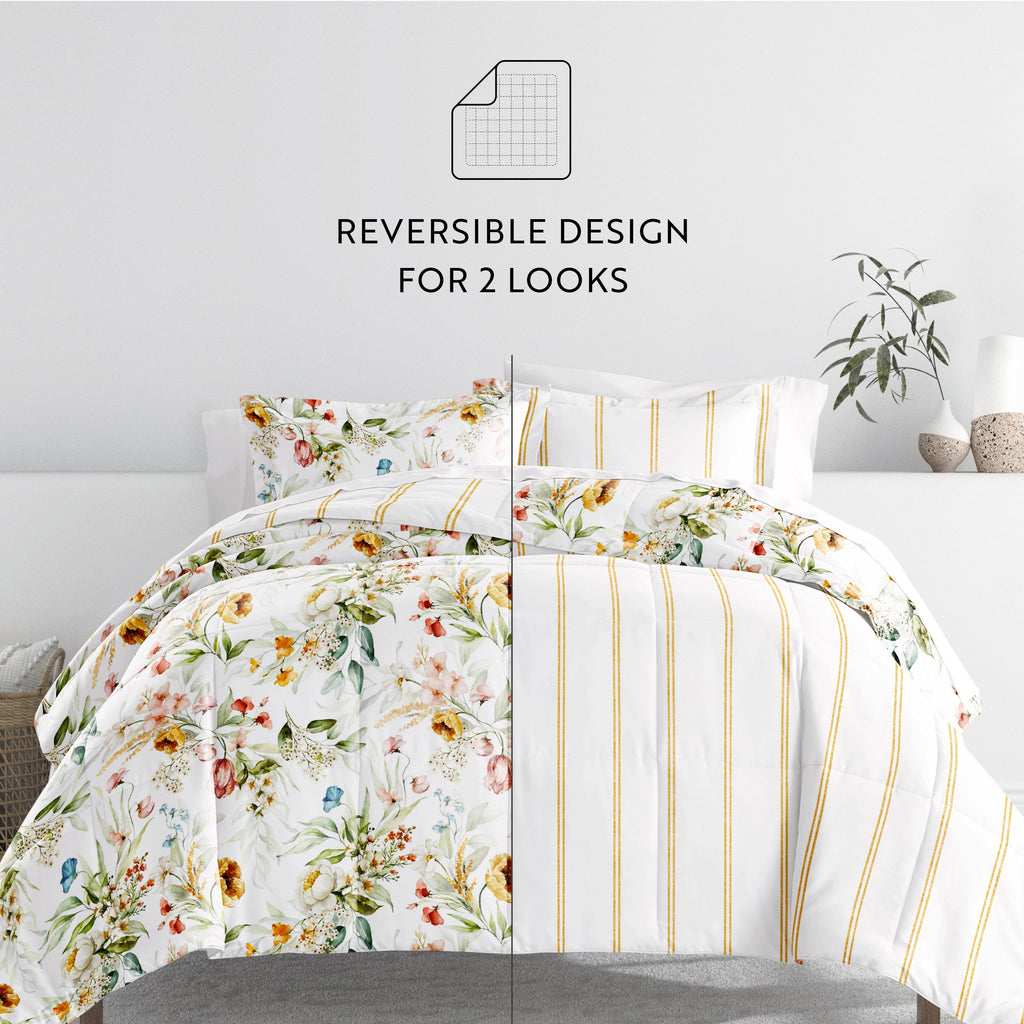 Bedding Bundle-Pattern Comforter Set and Solid Sheet Set
