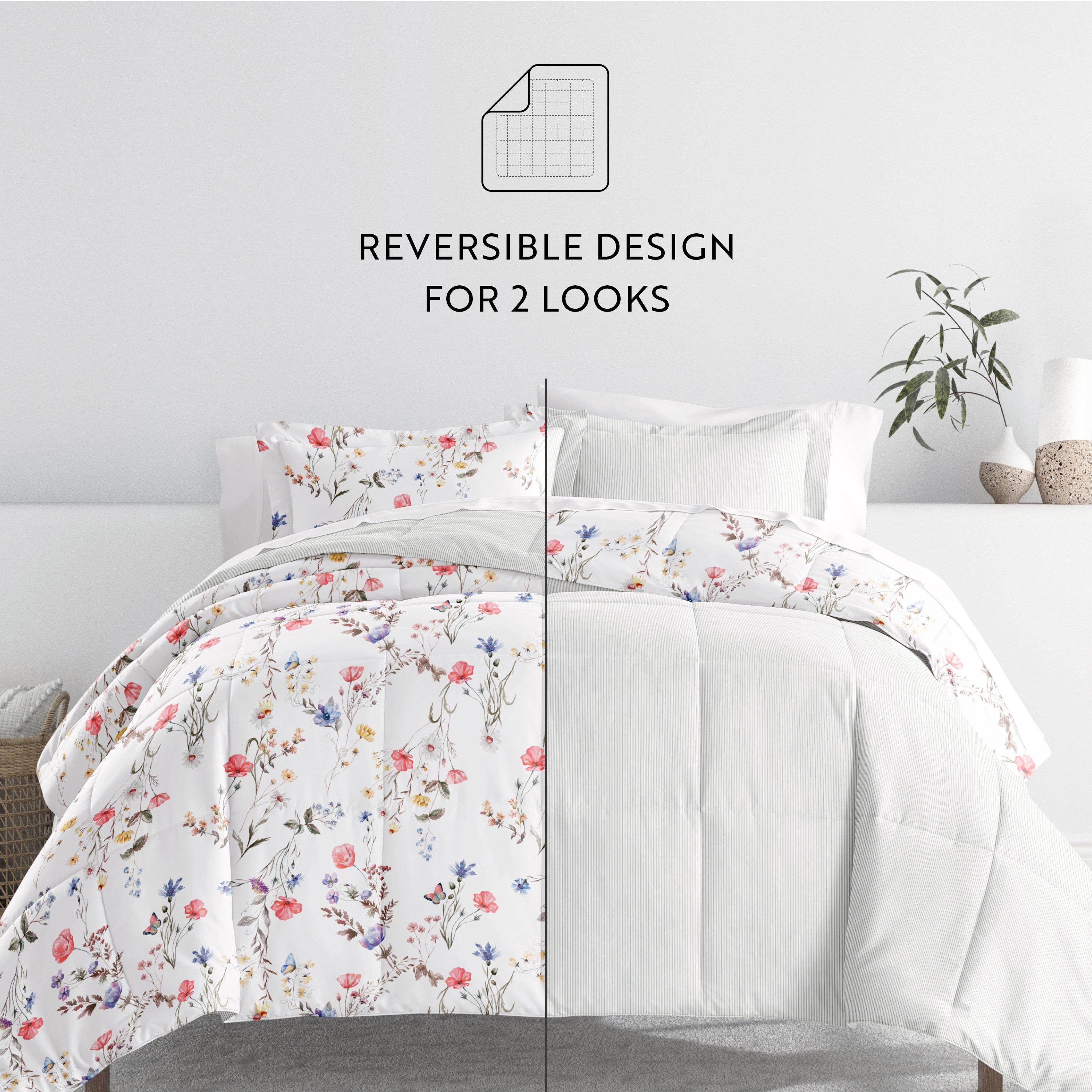 Meadow Floral Stripe Pink with Light Gray Sheets