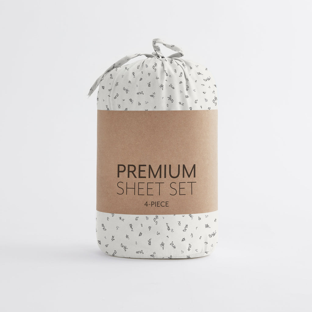 Light Gray Spotted Leaves  Patterned Sheet Set