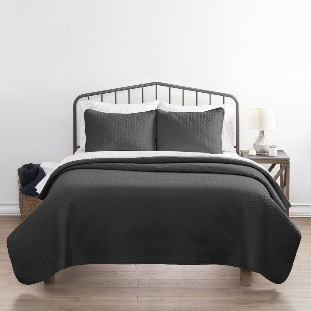 Ultra Soft Herring Pattern Quilted Coverlet 3 Piece Set