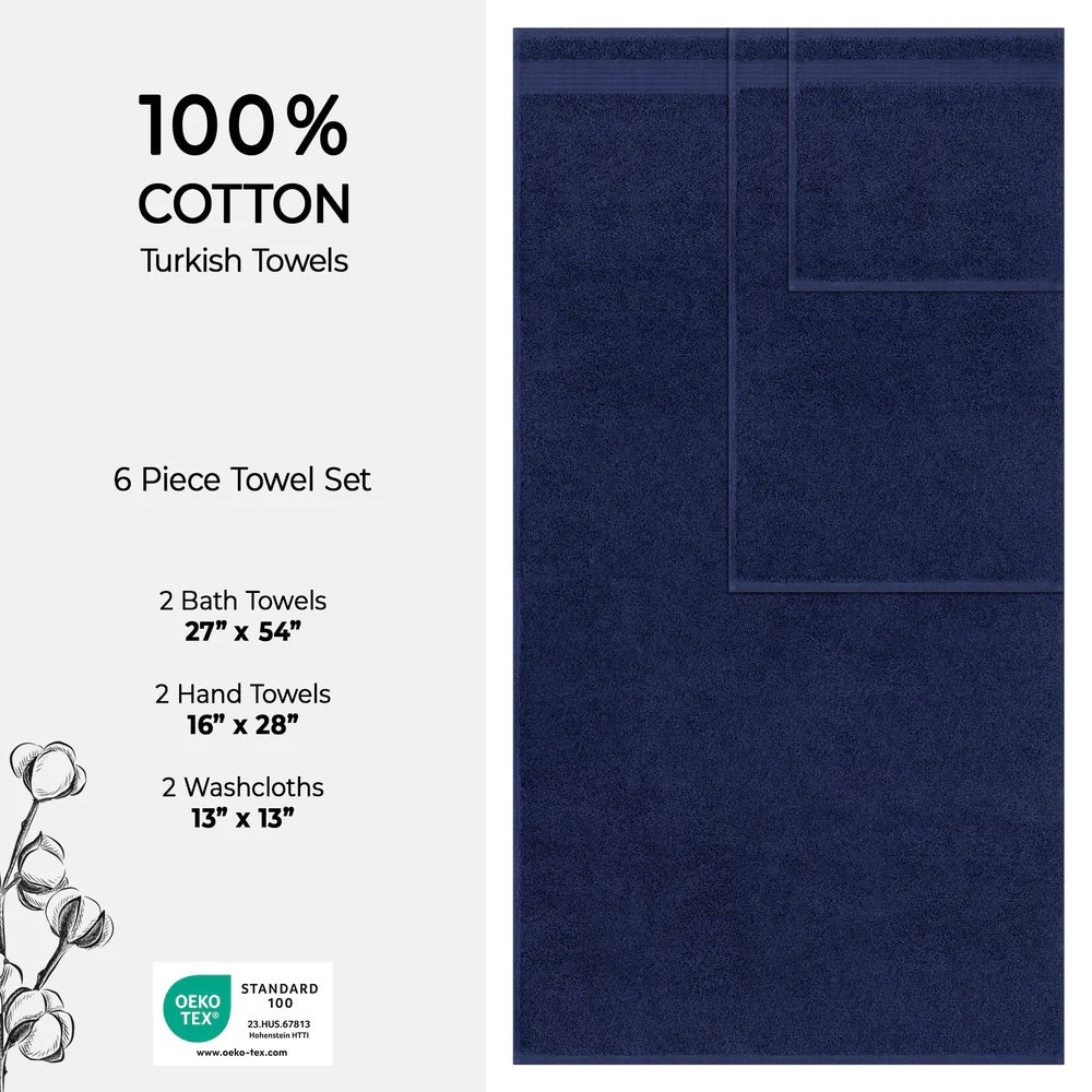 Turkish Towel 6 Piece Set 100% Cotton