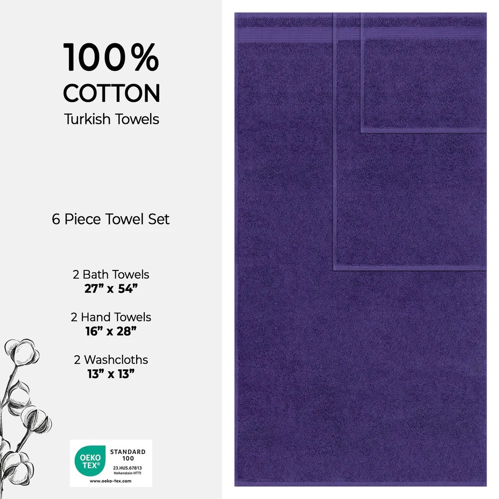 Turkish Towel 6 Piece Set 100% Cotton