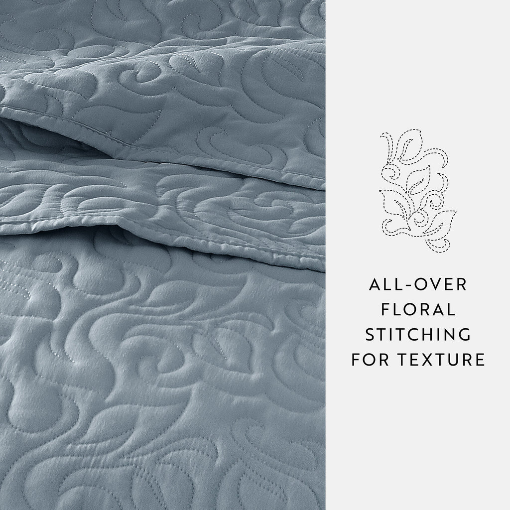 Quilt Coverlet Soft Set Floral Stitching
