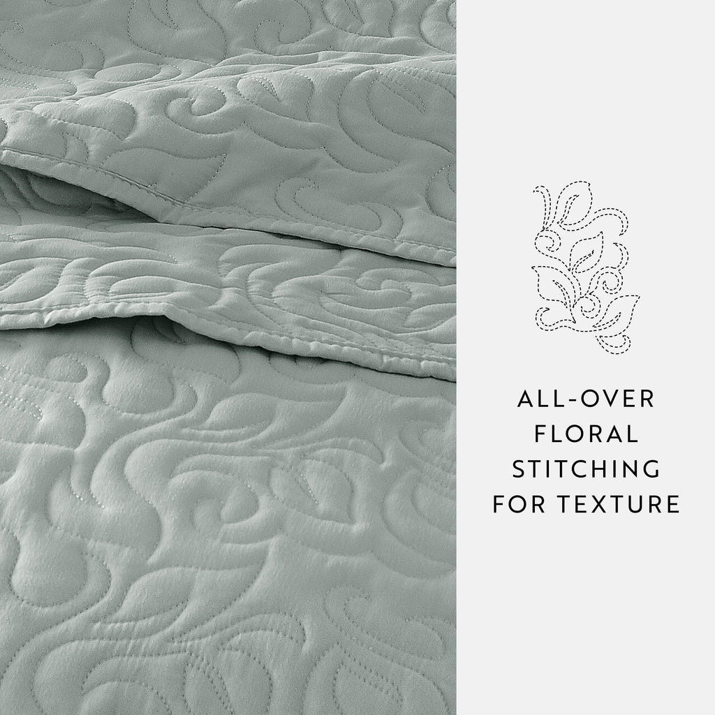 Quilt Coverlet Soft Set Floral Stitching