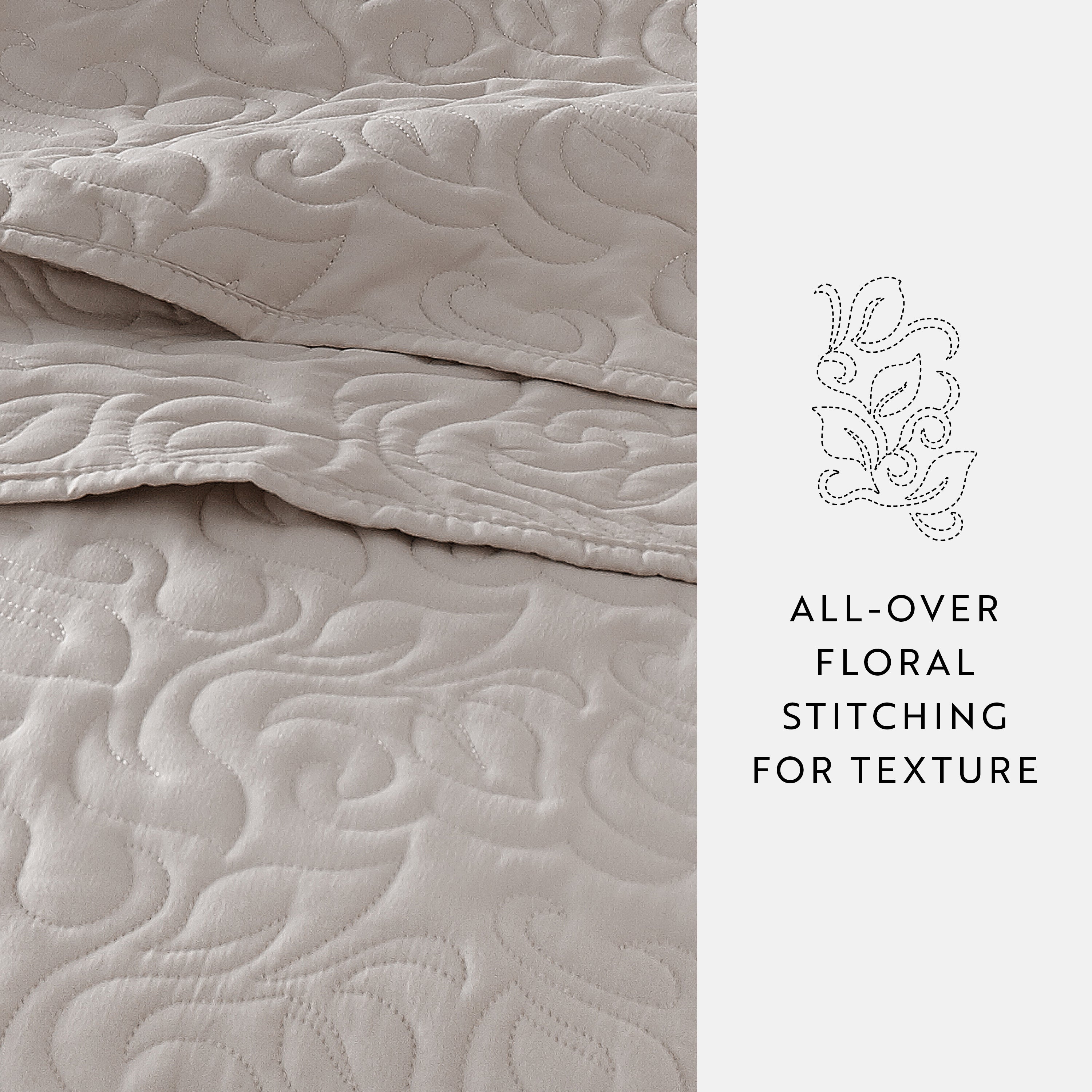 Quilt Coverlet Soft Set Floral Stitching