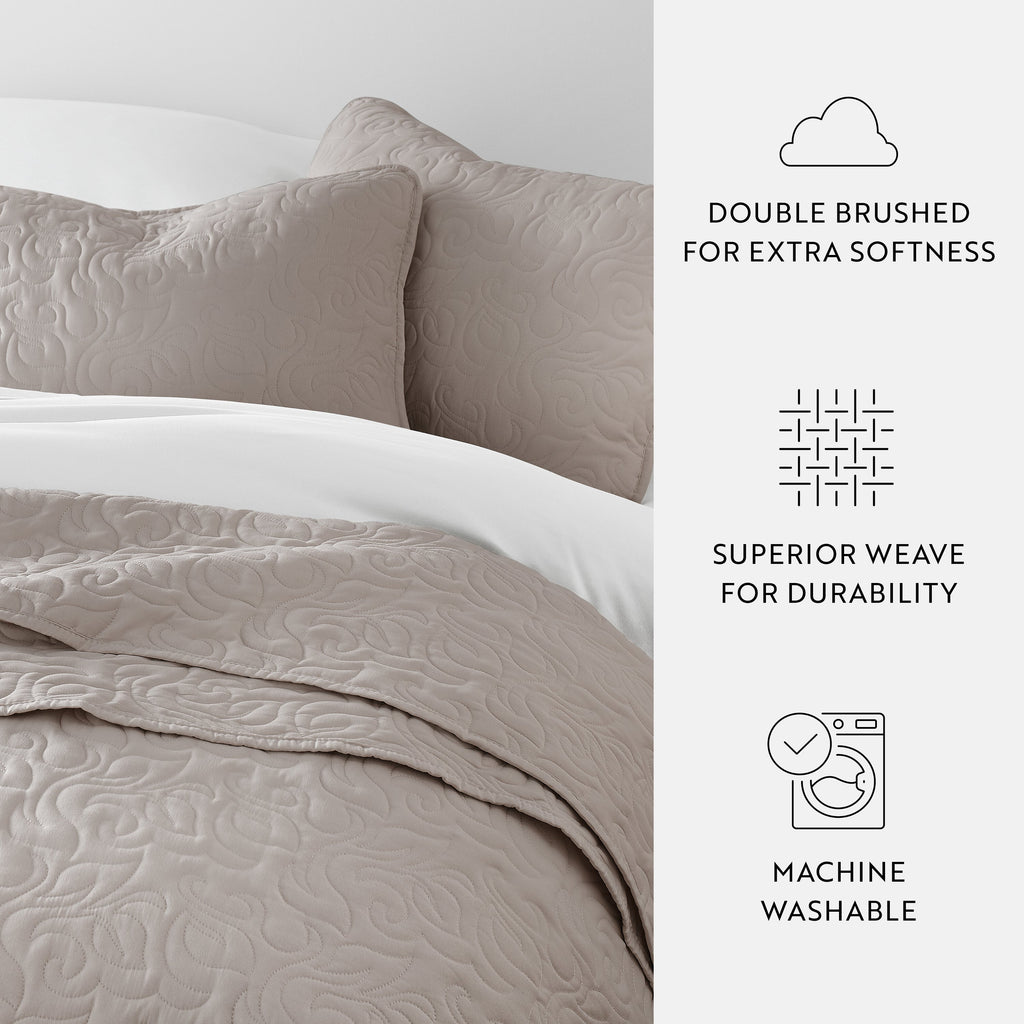 Quilt Coverlet Soft Set Floral Stitching