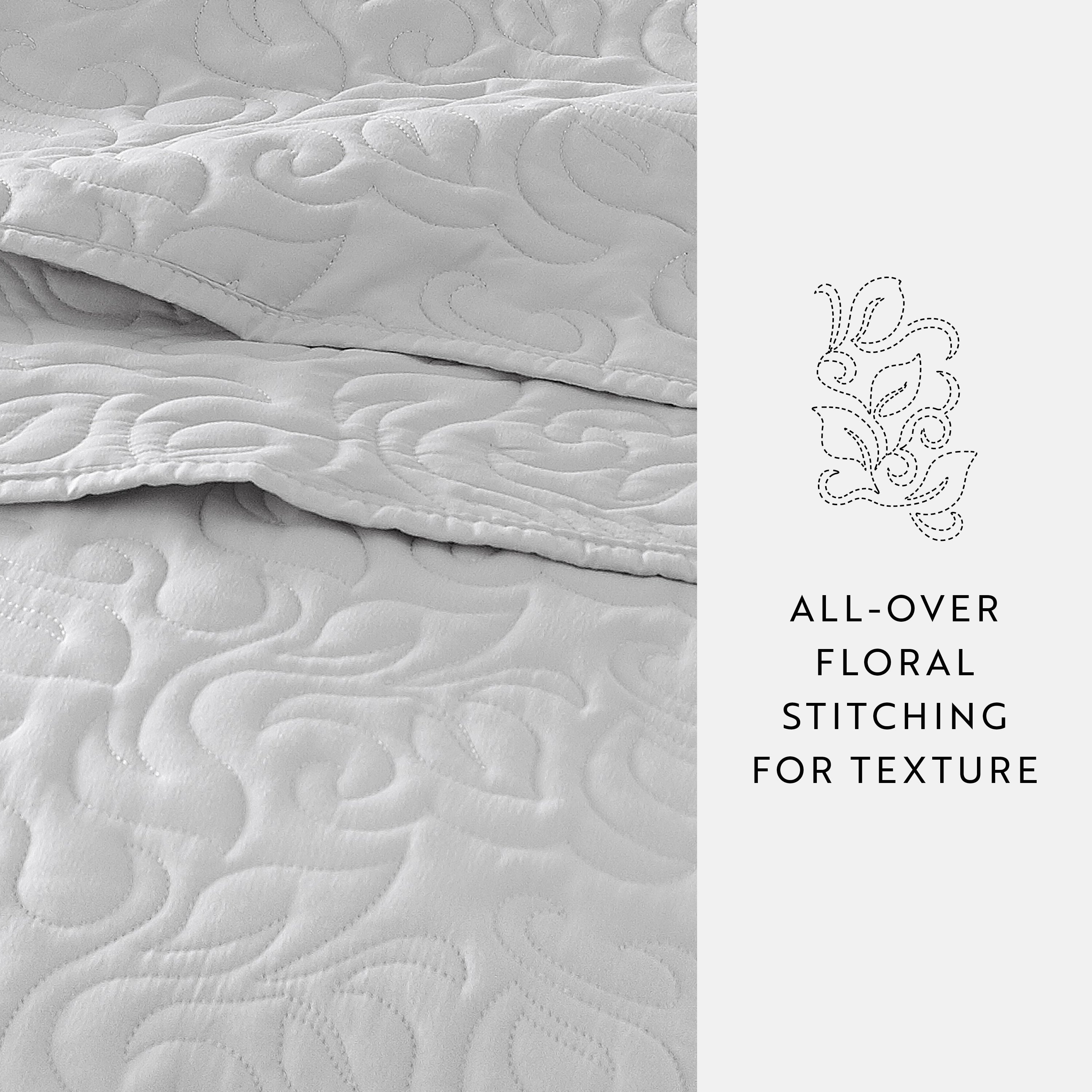 Quilt Coverlet Soft Set Floral Stitching