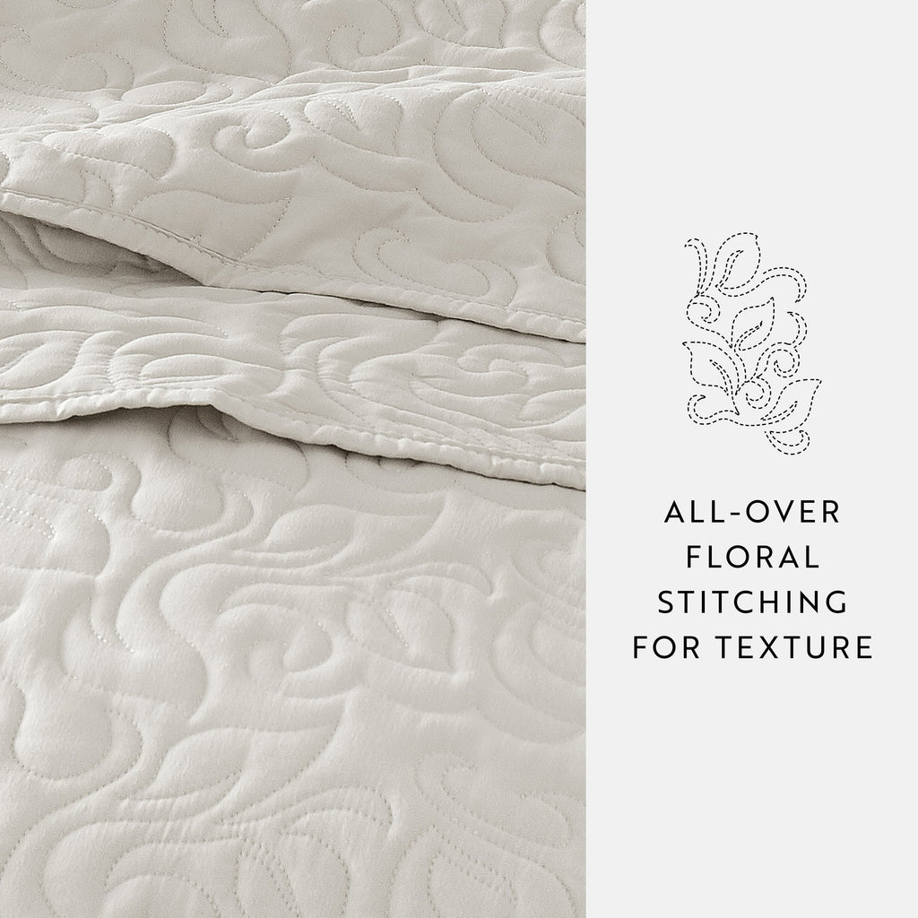 Quilt Coverlet Soft Set Floral Stitching