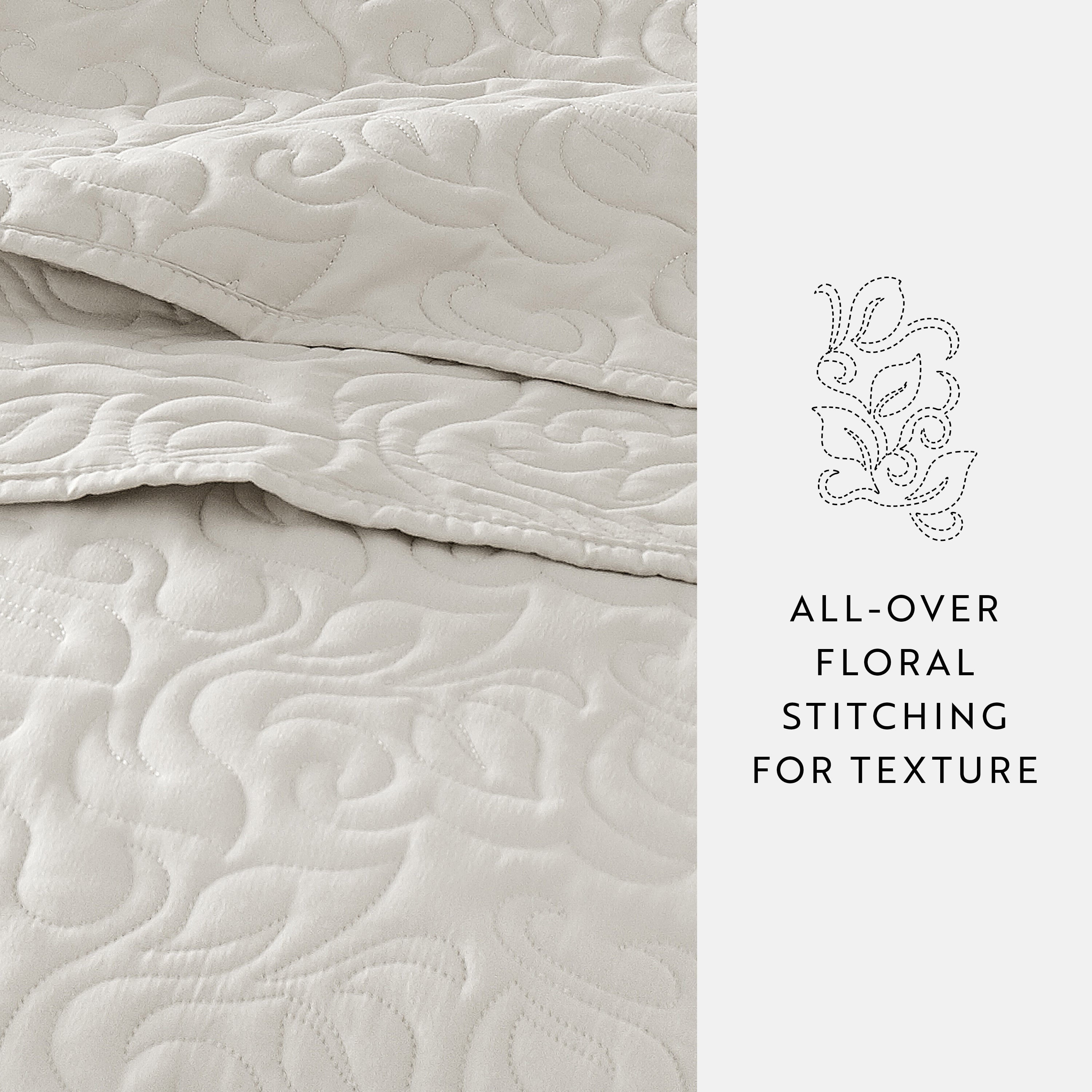 Quilt Coverlet Soft Set Floral Stitching
