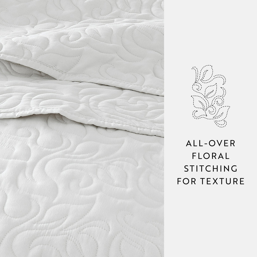 Quilt Coverlet Soft Set Floral Stitching