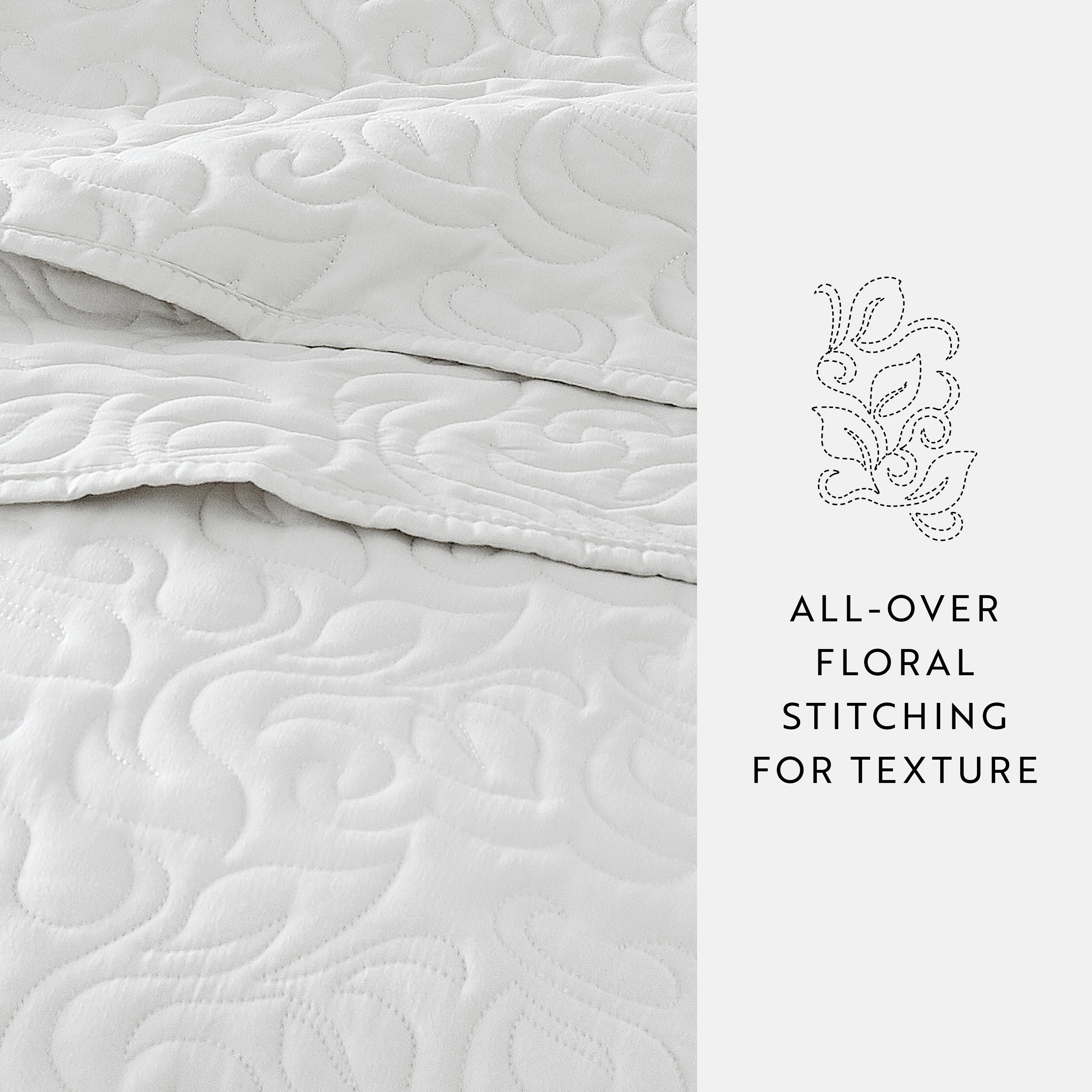 Quilt Coverlet Soft Set Floral Stitching