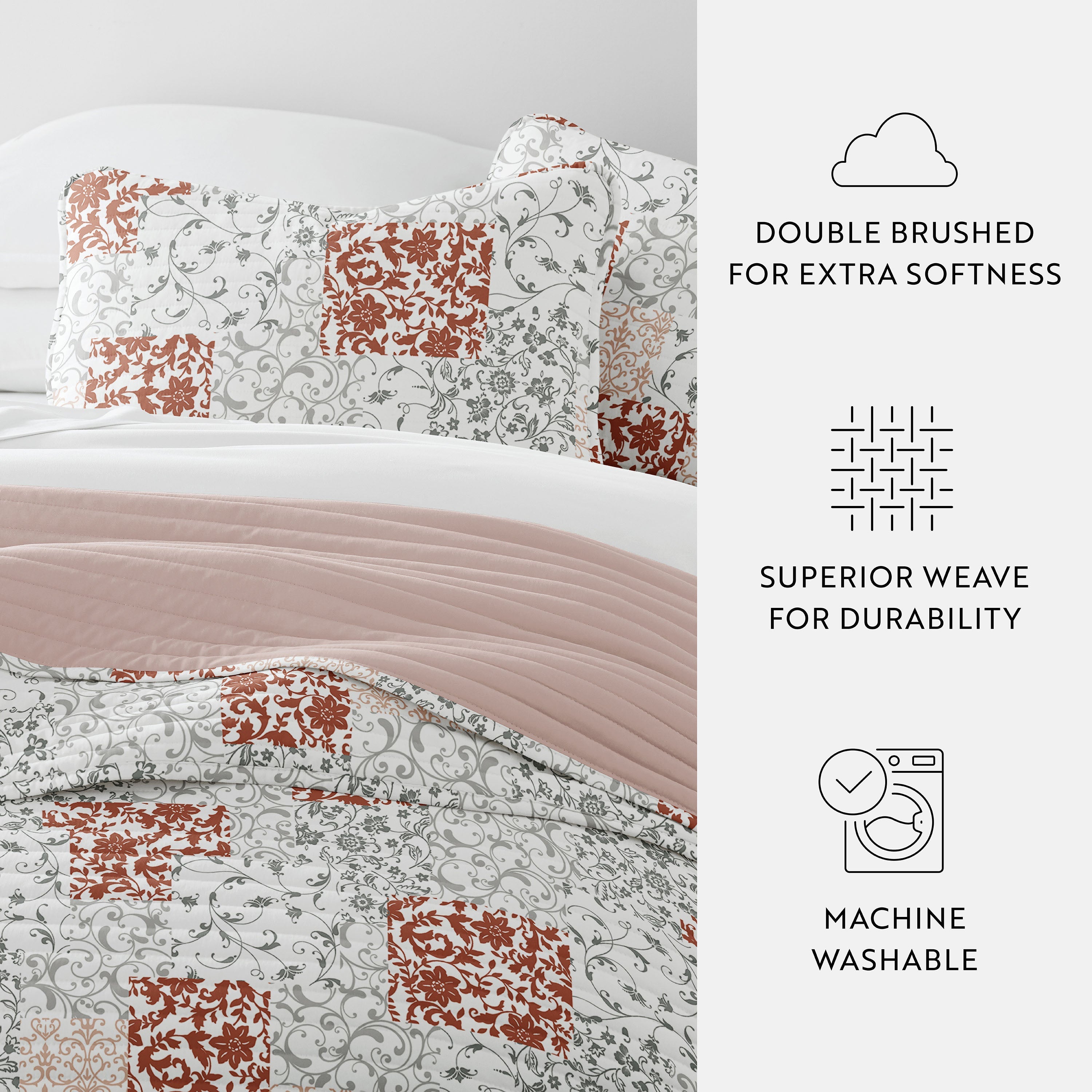 Scrolled Patchwork Reversible Quilted Coverlet Set