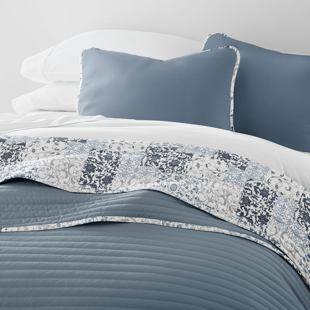 Scrolled Patchwork Reversible Quilted Coverlet Set