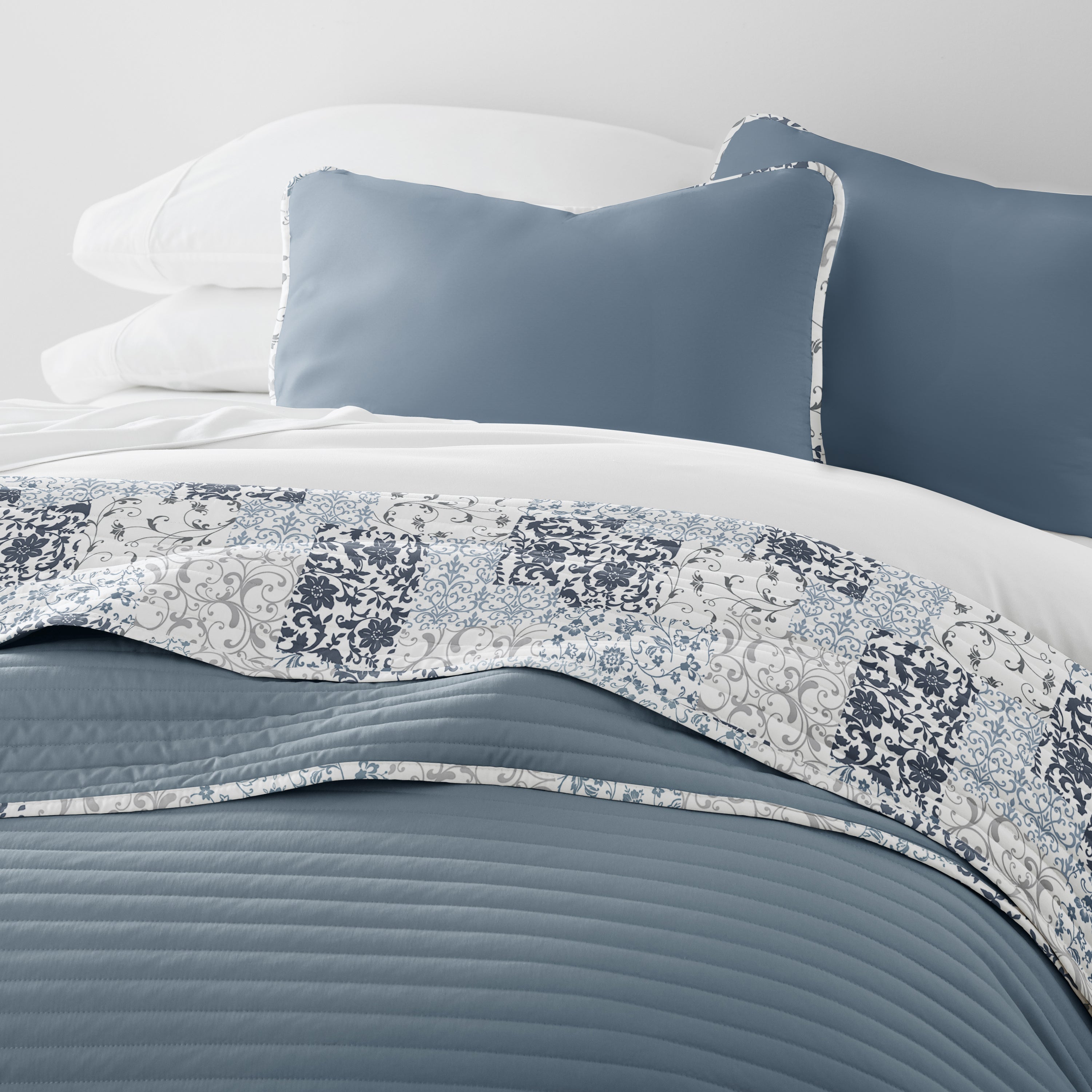 Scrolled Patchwork Reversible Quilted Coverlet Set
