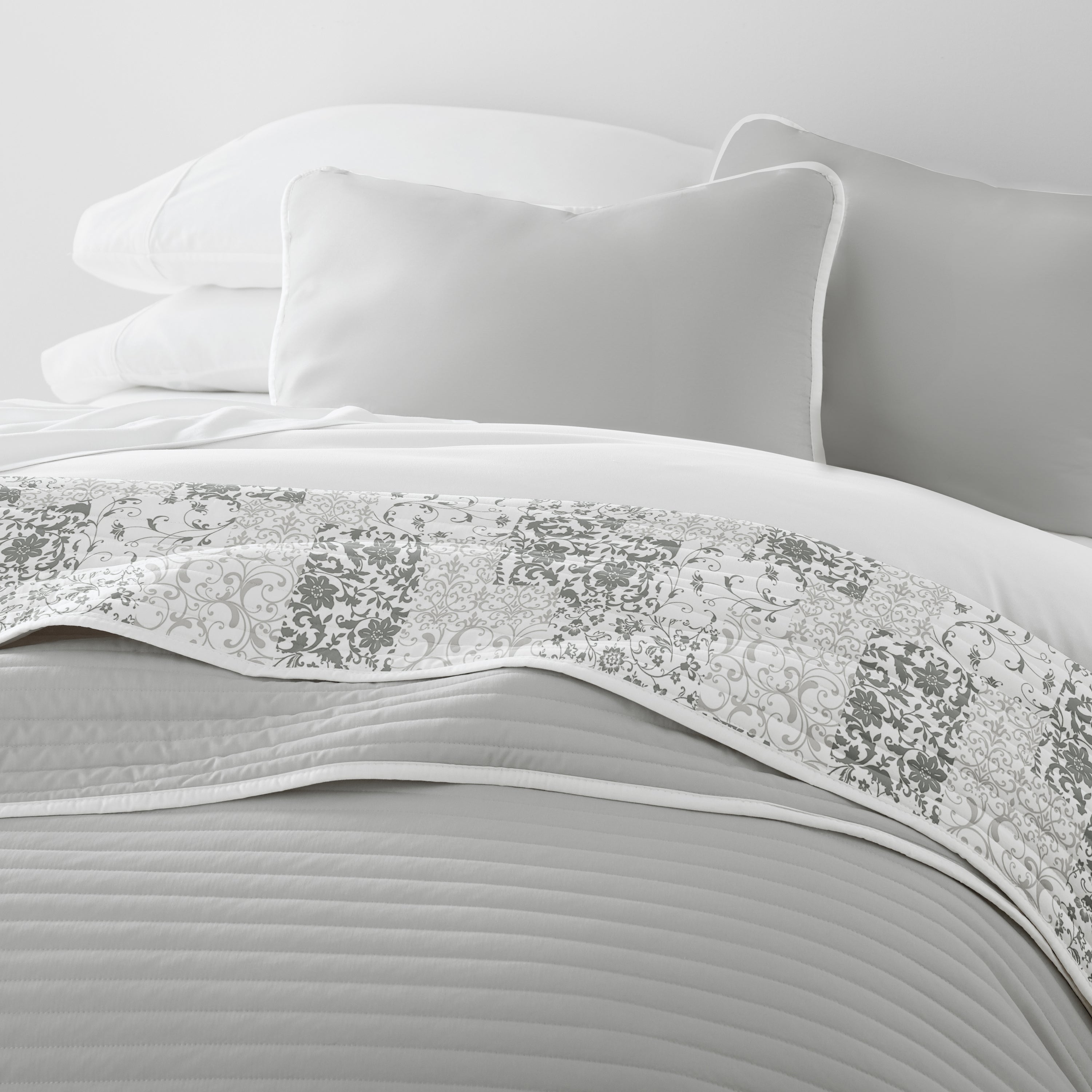 Scrolled Patchwork Reversible Quilted Coverlet Set