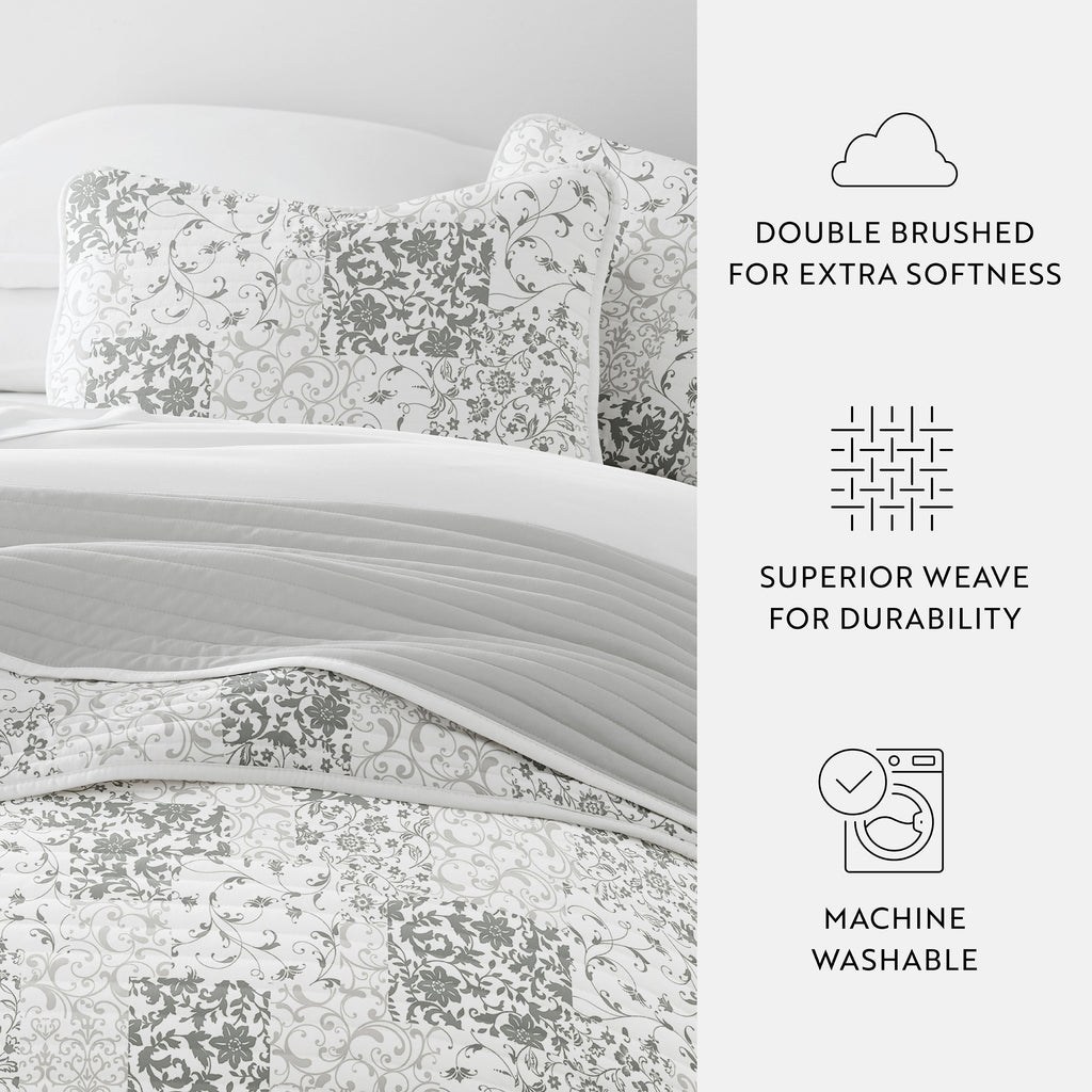 Scrolled Patchwork Reversible Quilted Coverlet Set