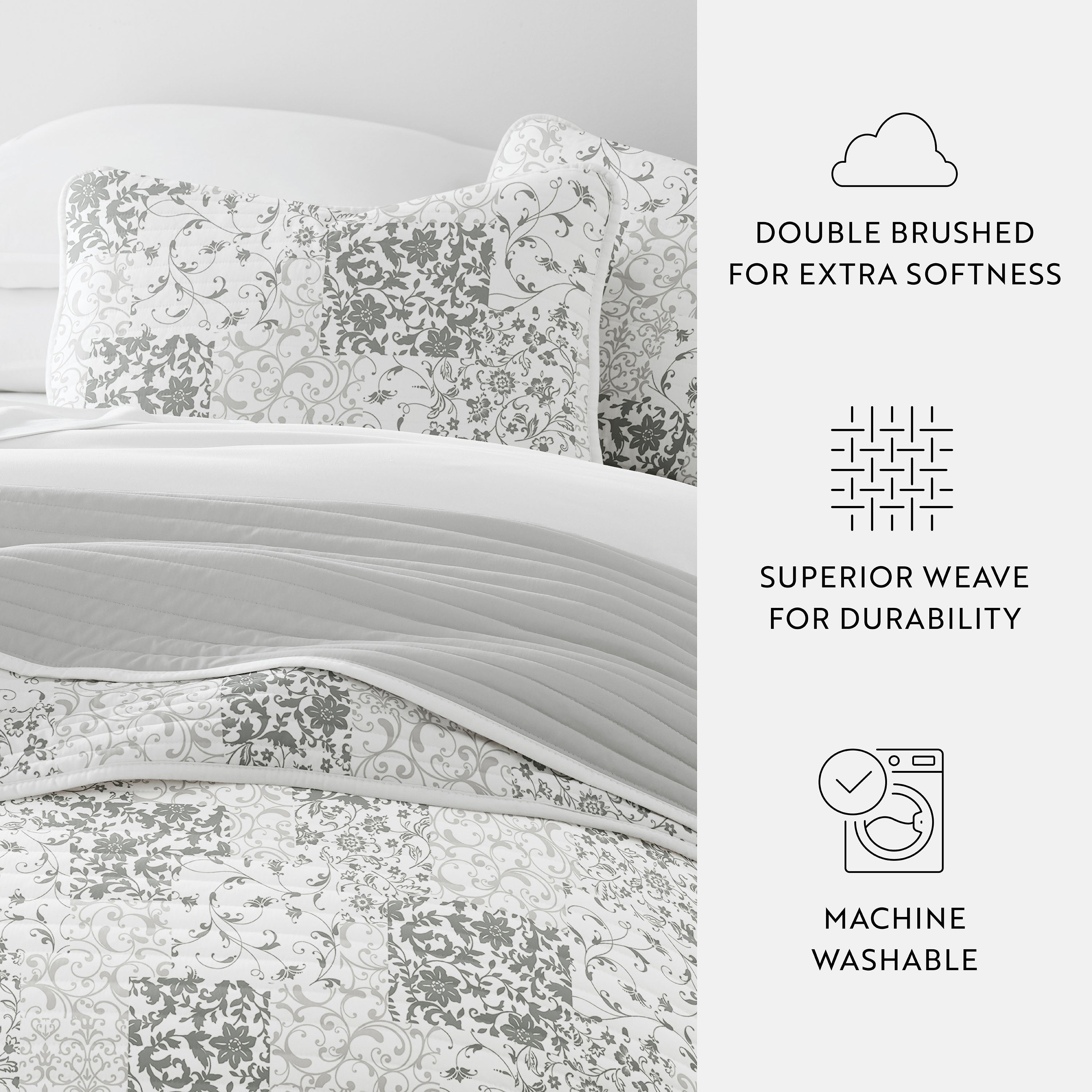 Scrolled Patchwork Reversible Quilted Coverlet Set