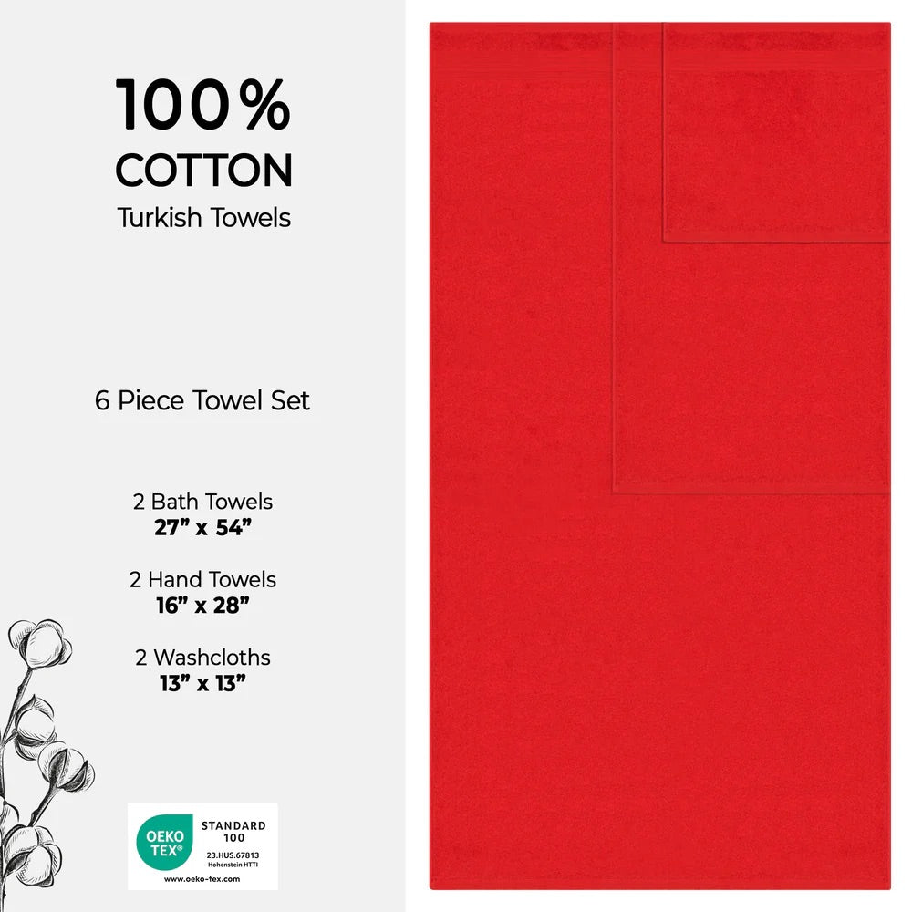 Turkish Towel 6 Piece Set 100% Cotton