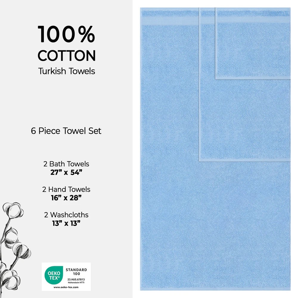 Turkish Towel 6 Piece Set 100% Cotton