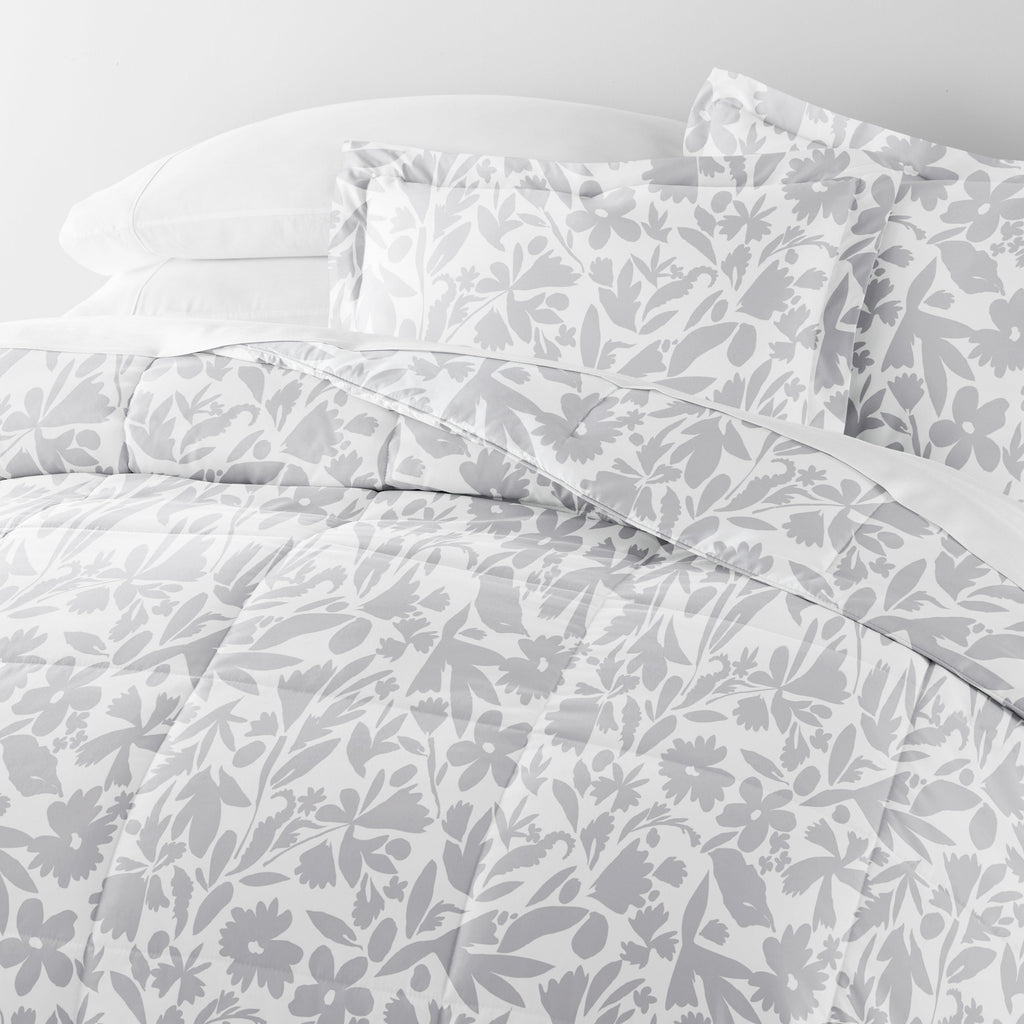 Abstract Garden Pattern Down-Alternative Comforter Set Light Gray