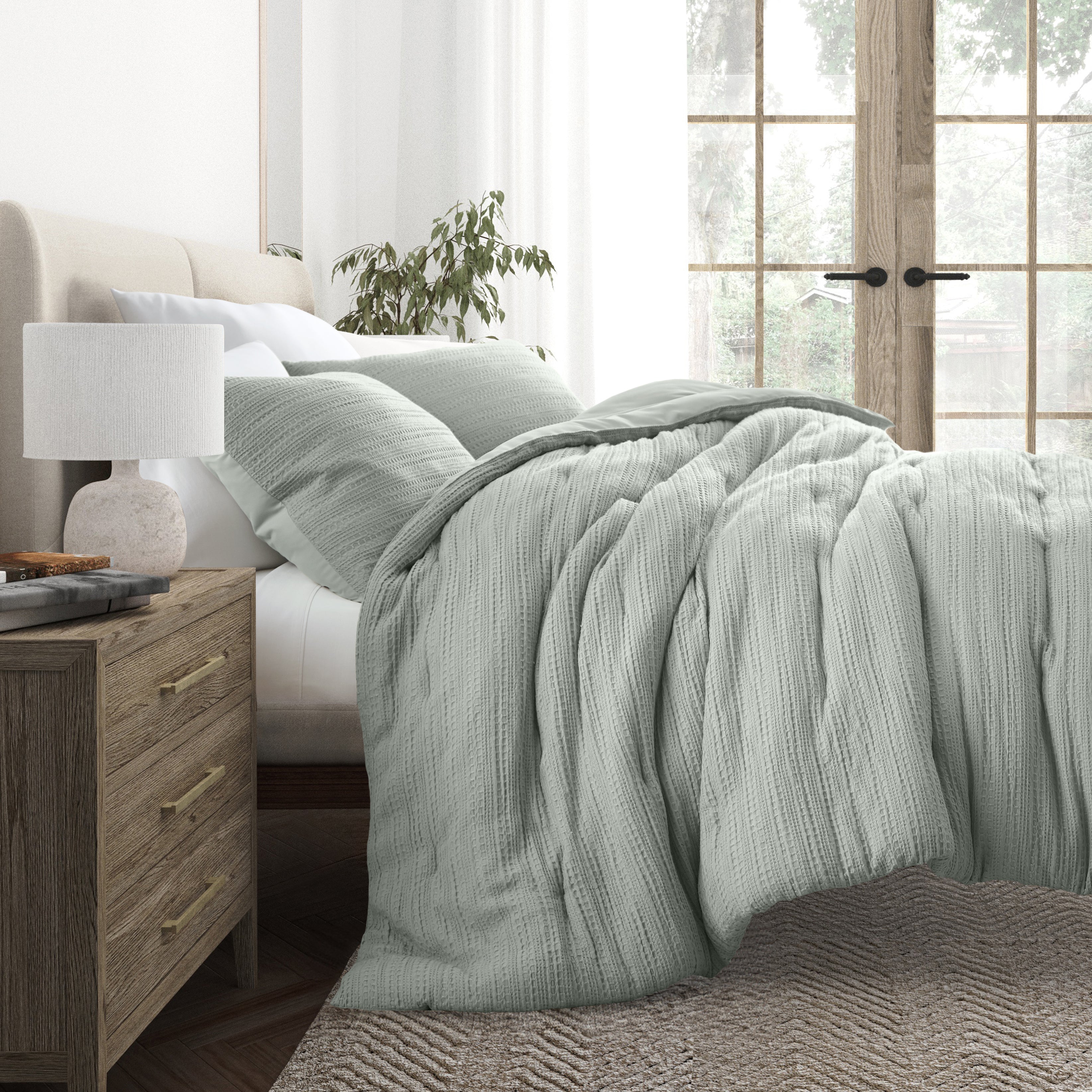 Waffle Textured Comforter Set Down-Alternative Ultra Soft Bedding