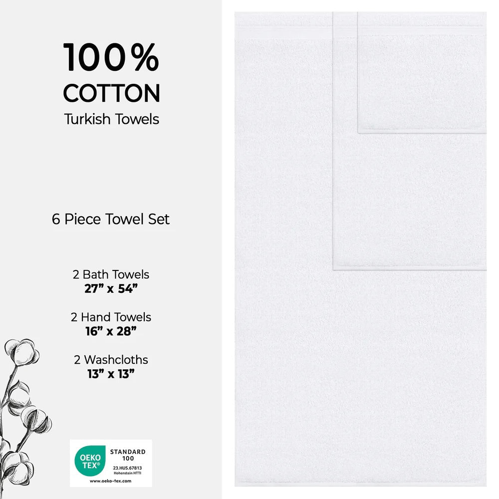 Turkish Towel 6 Piece Set 100% Cotton