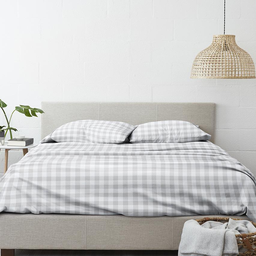 Ultra Soft Country Plaid Patterned Sheet Set Light Gray